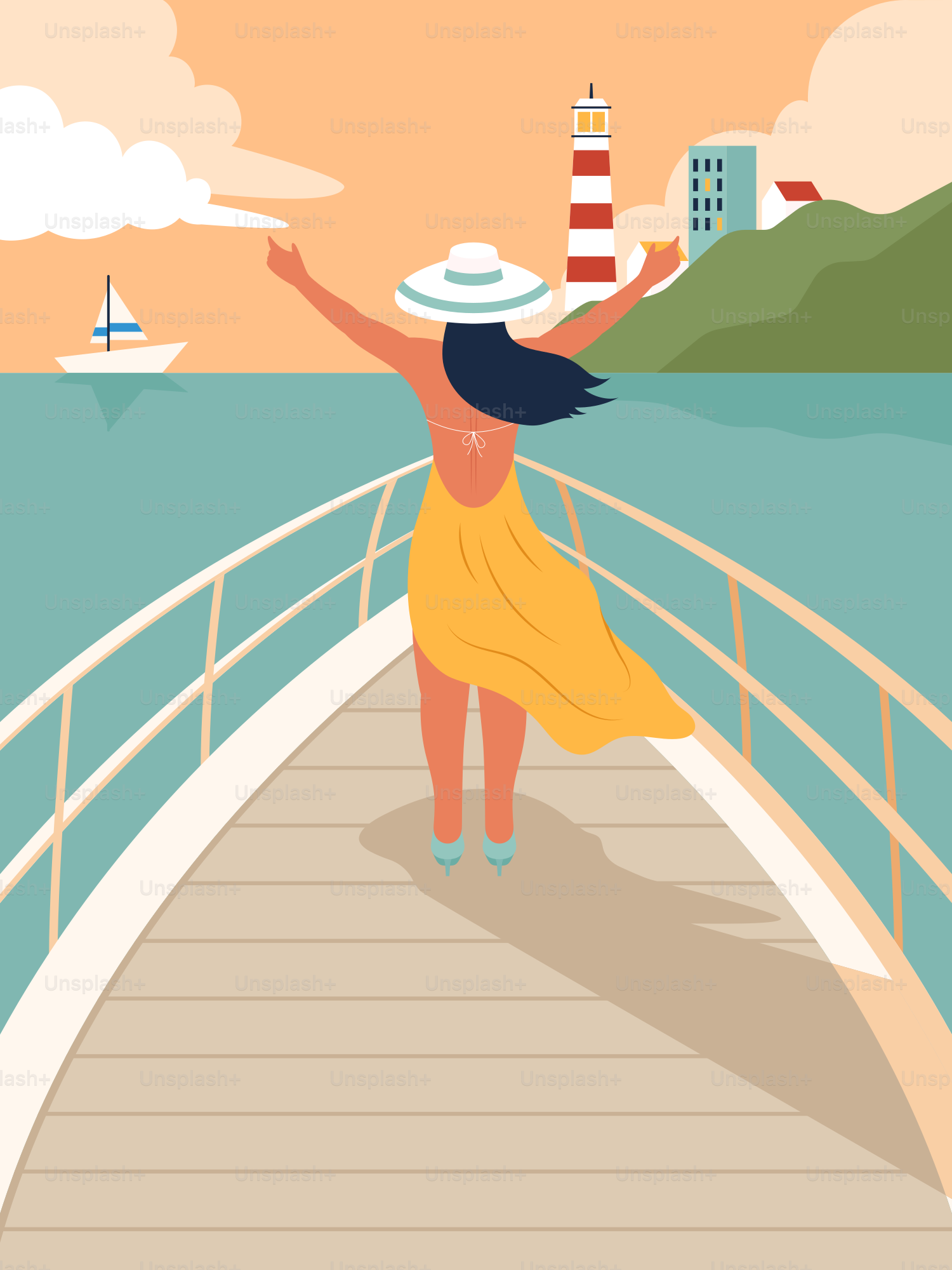 A woman in a yellow dress on a boat