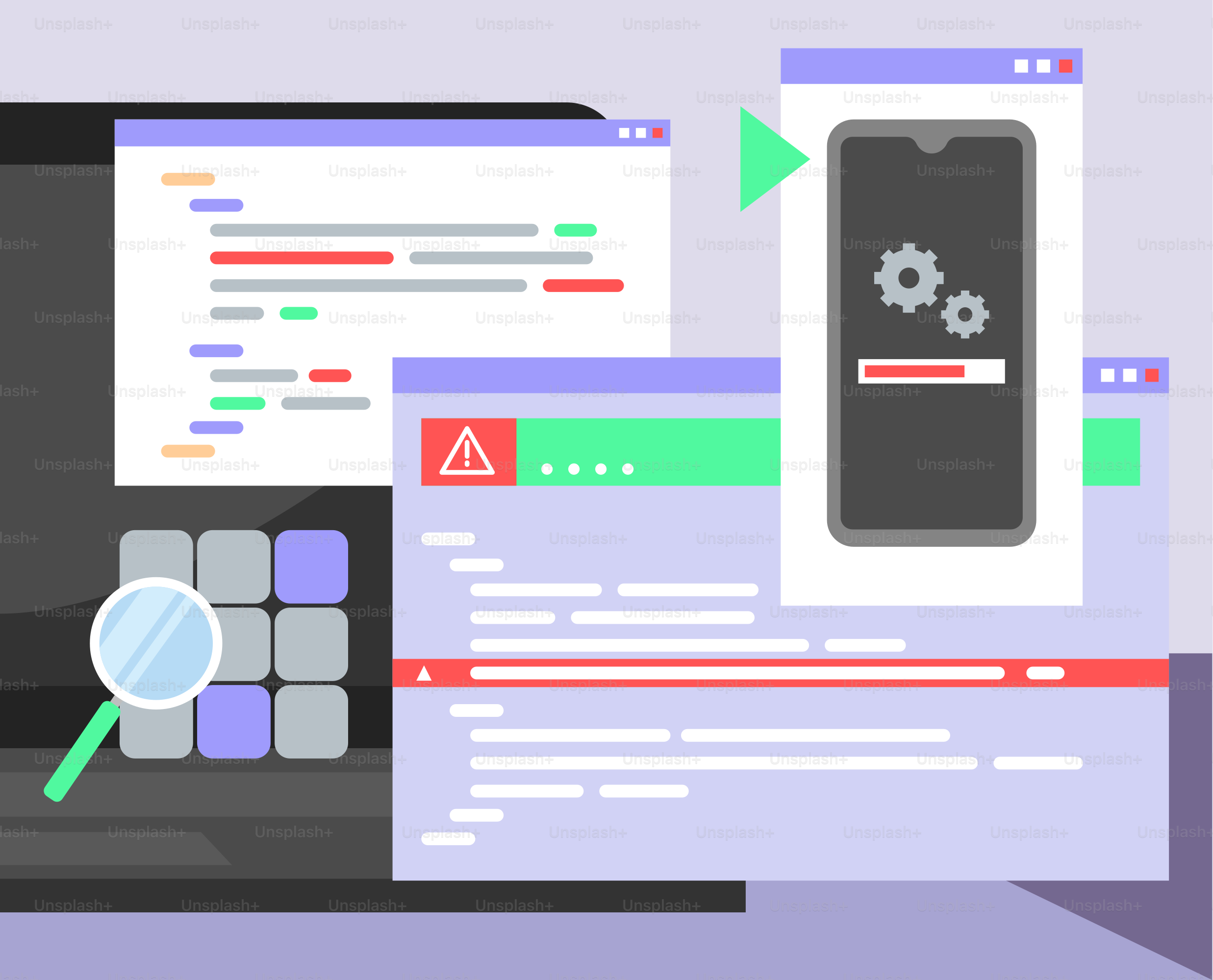 A computer screen with a magnifying glass next to it vector – Vector ...