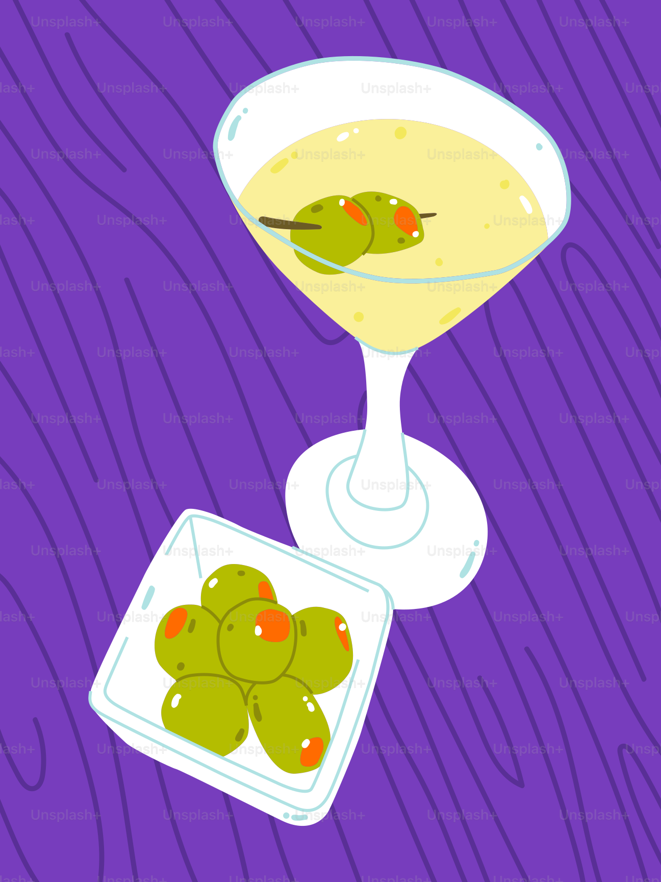 Una copa de vino con aceitunas