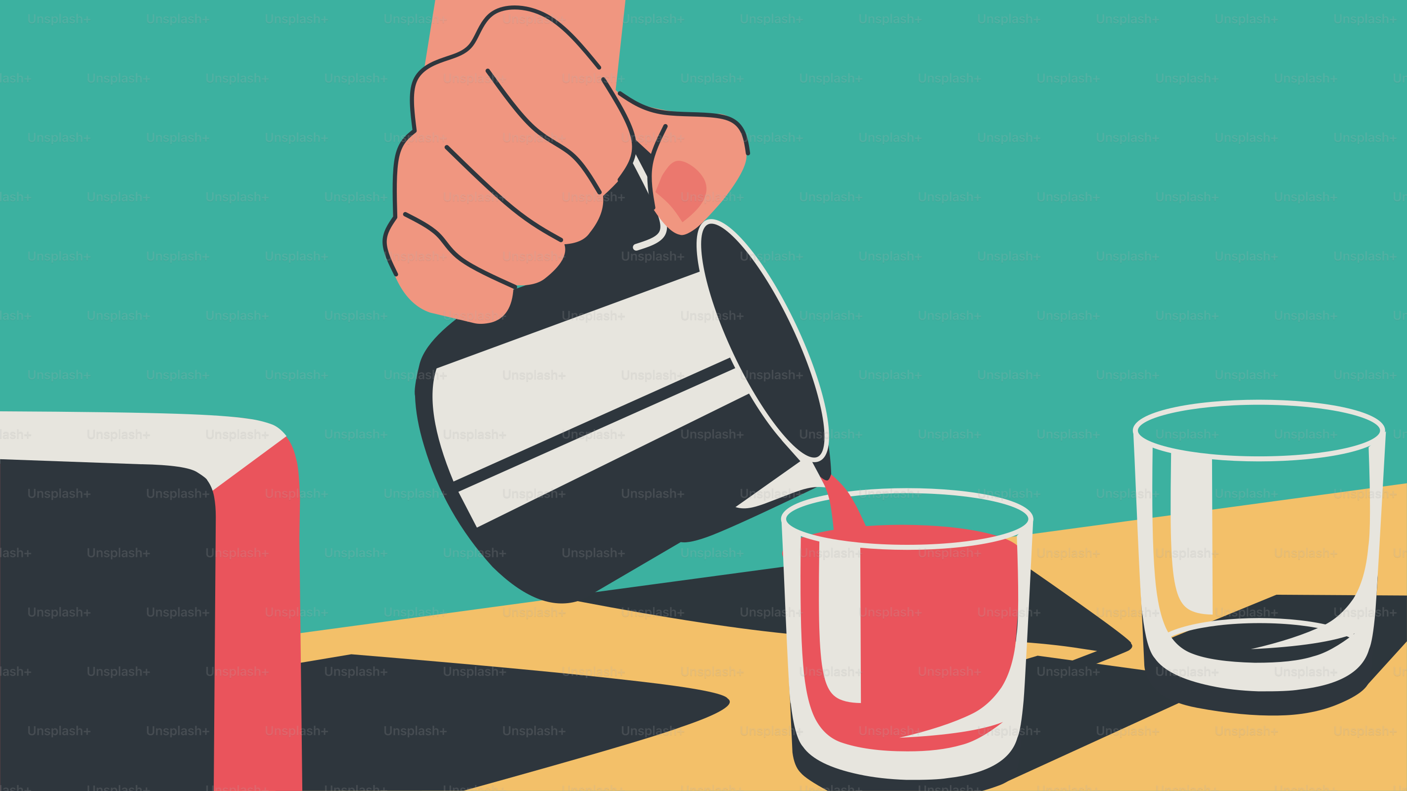 A person pouring water into a glass on top of a table