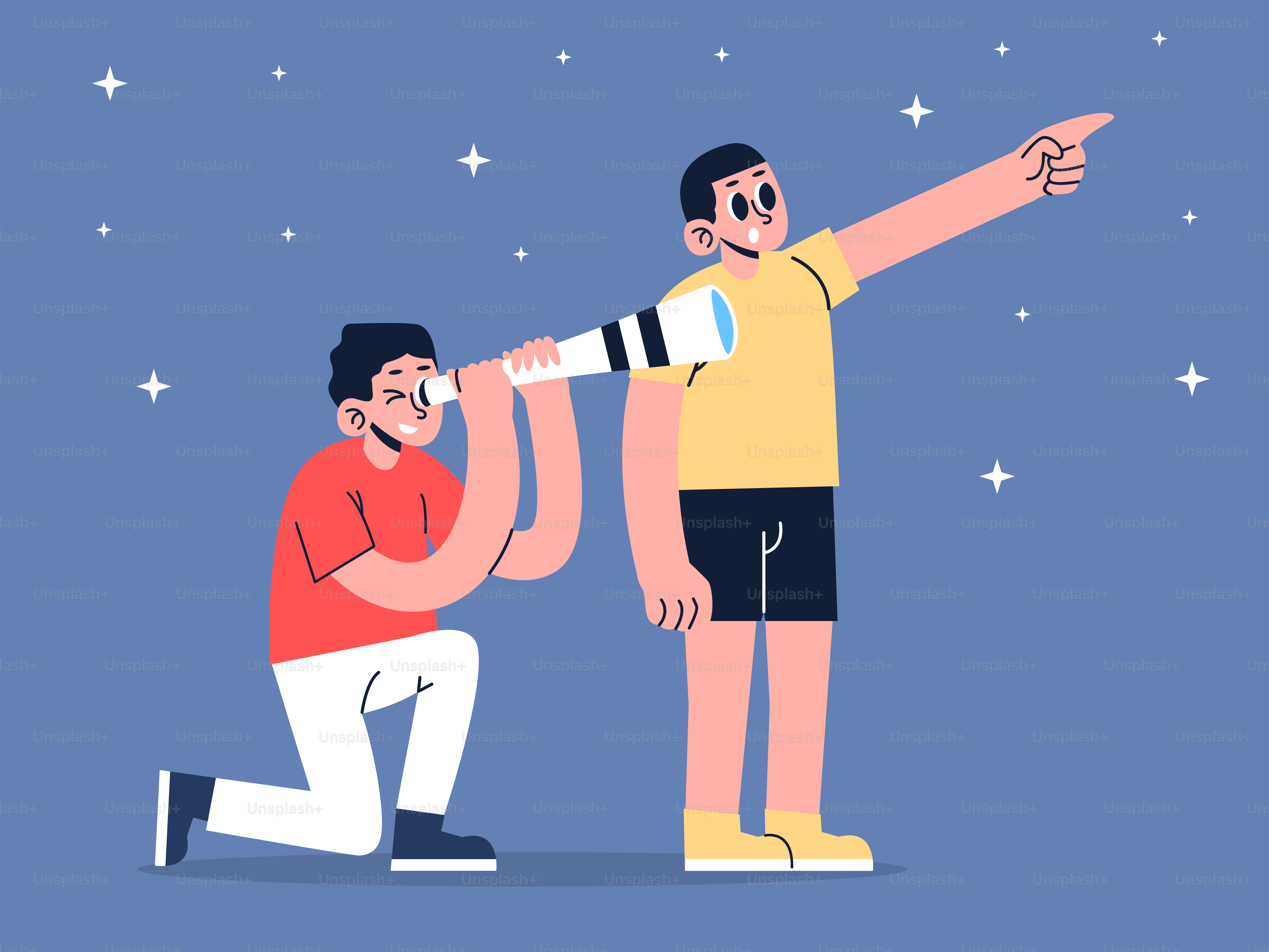 A man is looking at another man with a telescope