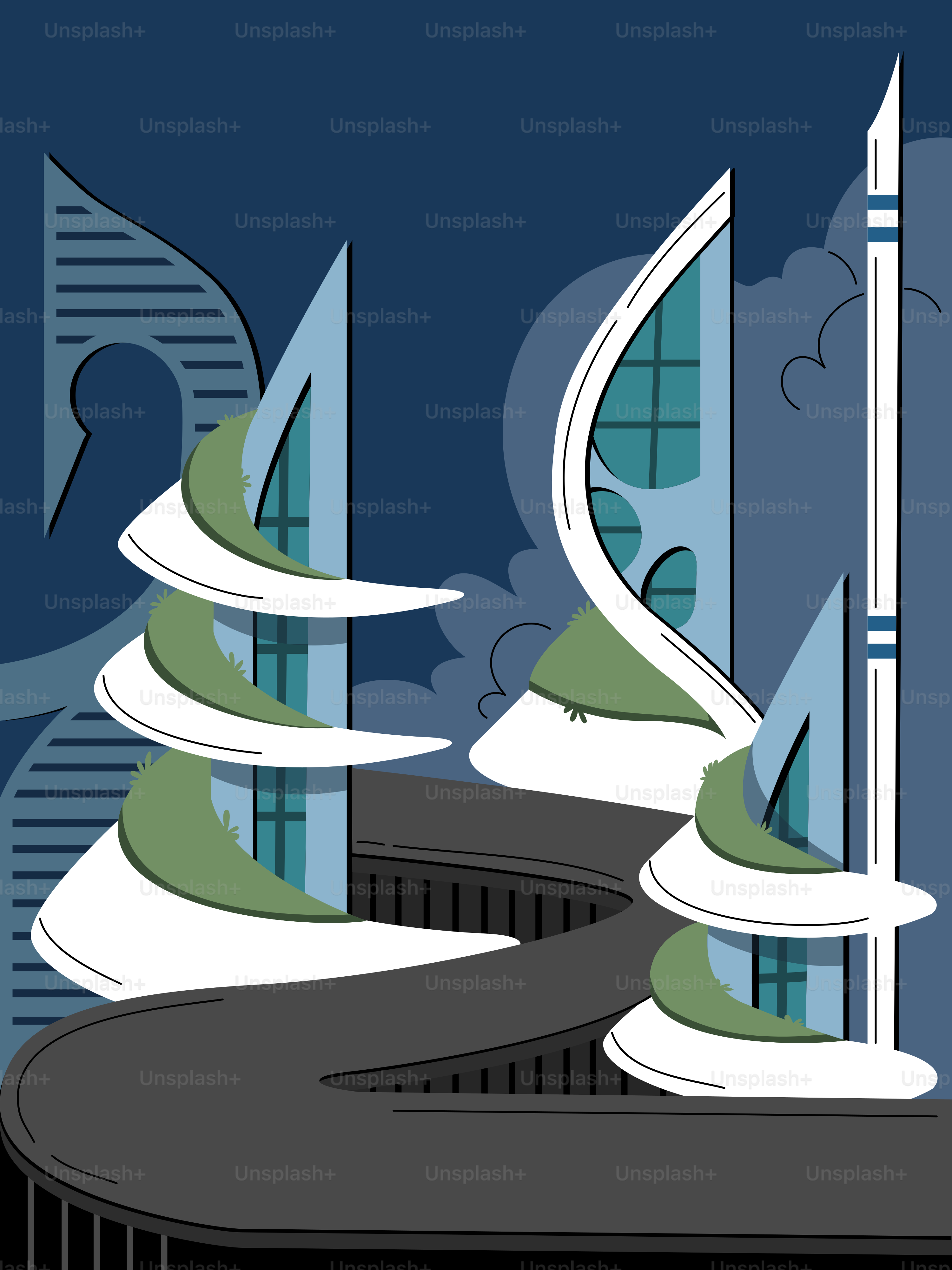 Un dibujo de un edificio con una escalera de caracol