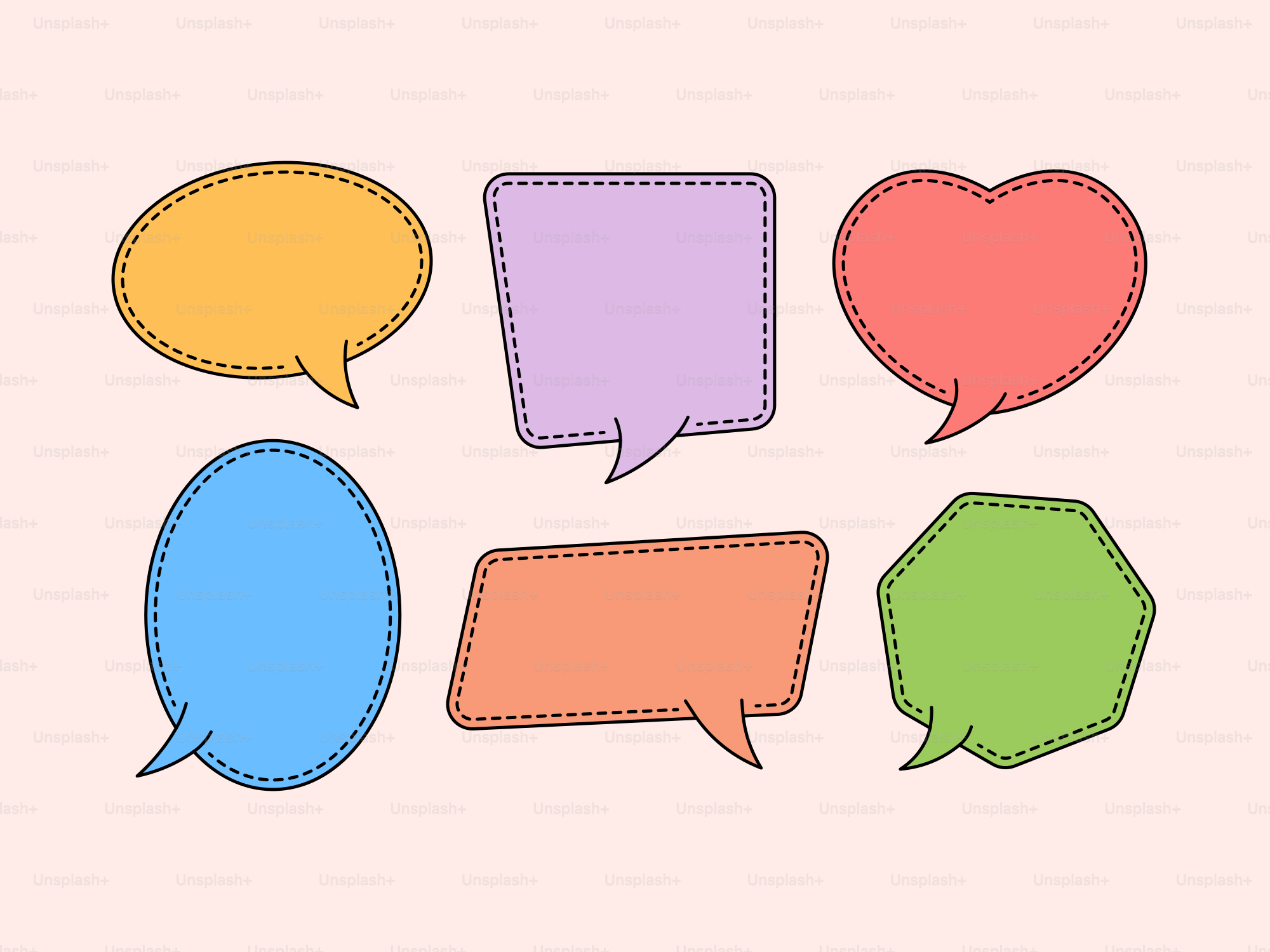 A group of speech bubbles with a pink background
