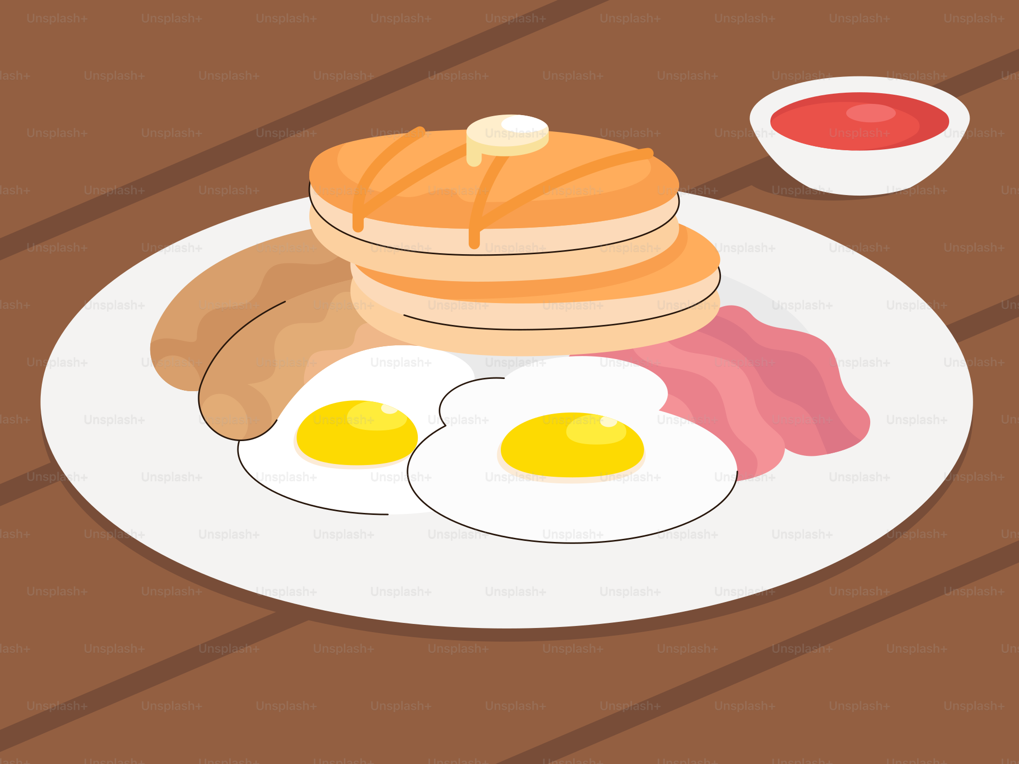 Un plato de desayuno sobre una mesa de madera