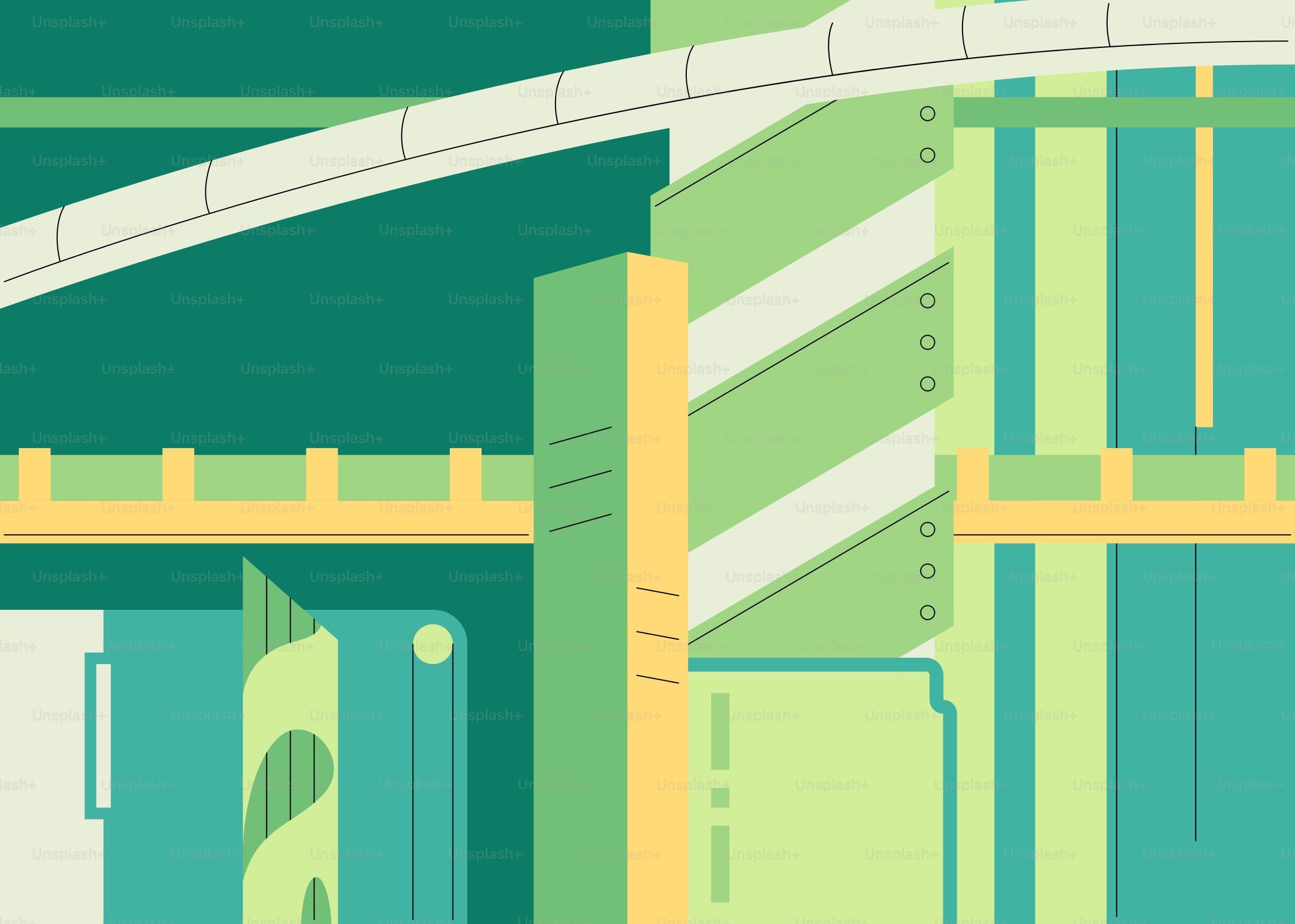 A stylized image of a train going through a tunnel