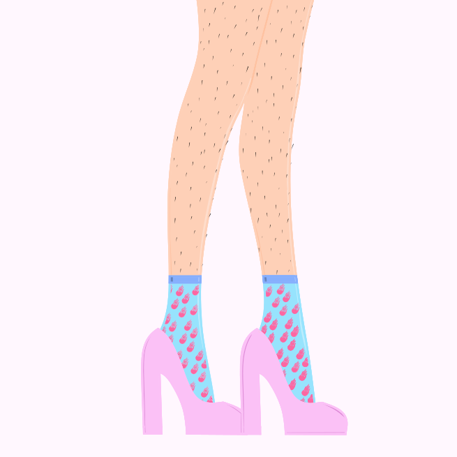 A woman in high heels holding a cell phone