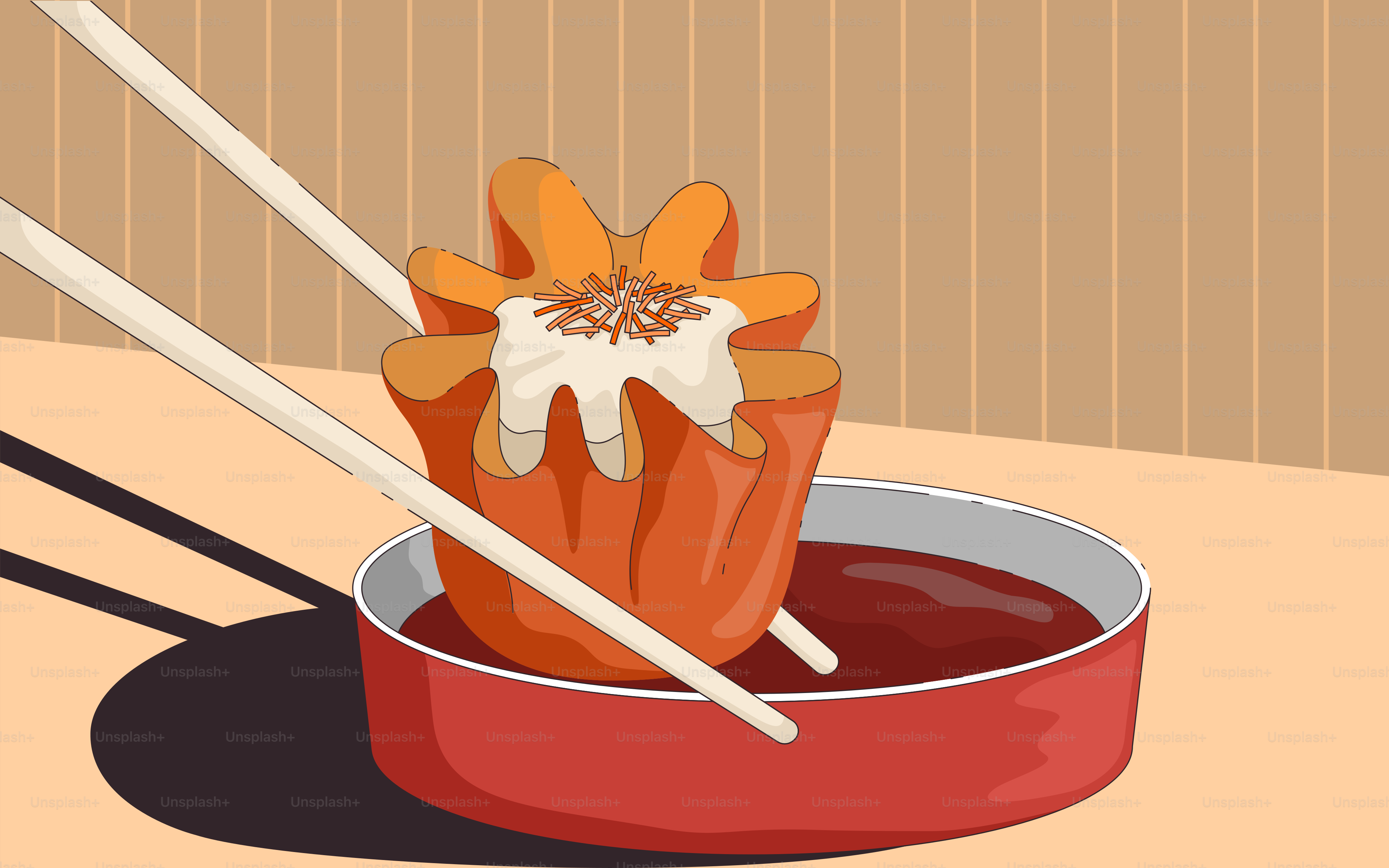 Una ciotola di zuppa con delle bacchette che spuntano