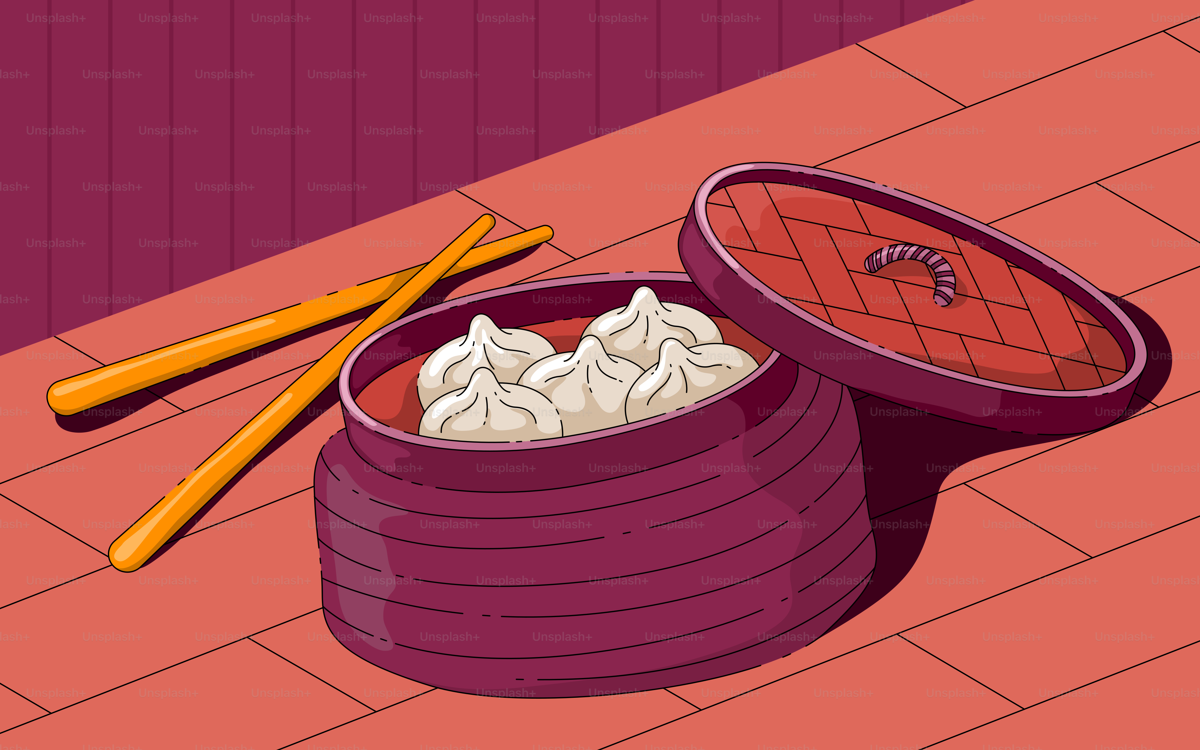 A purple container filled with food on top of a floor