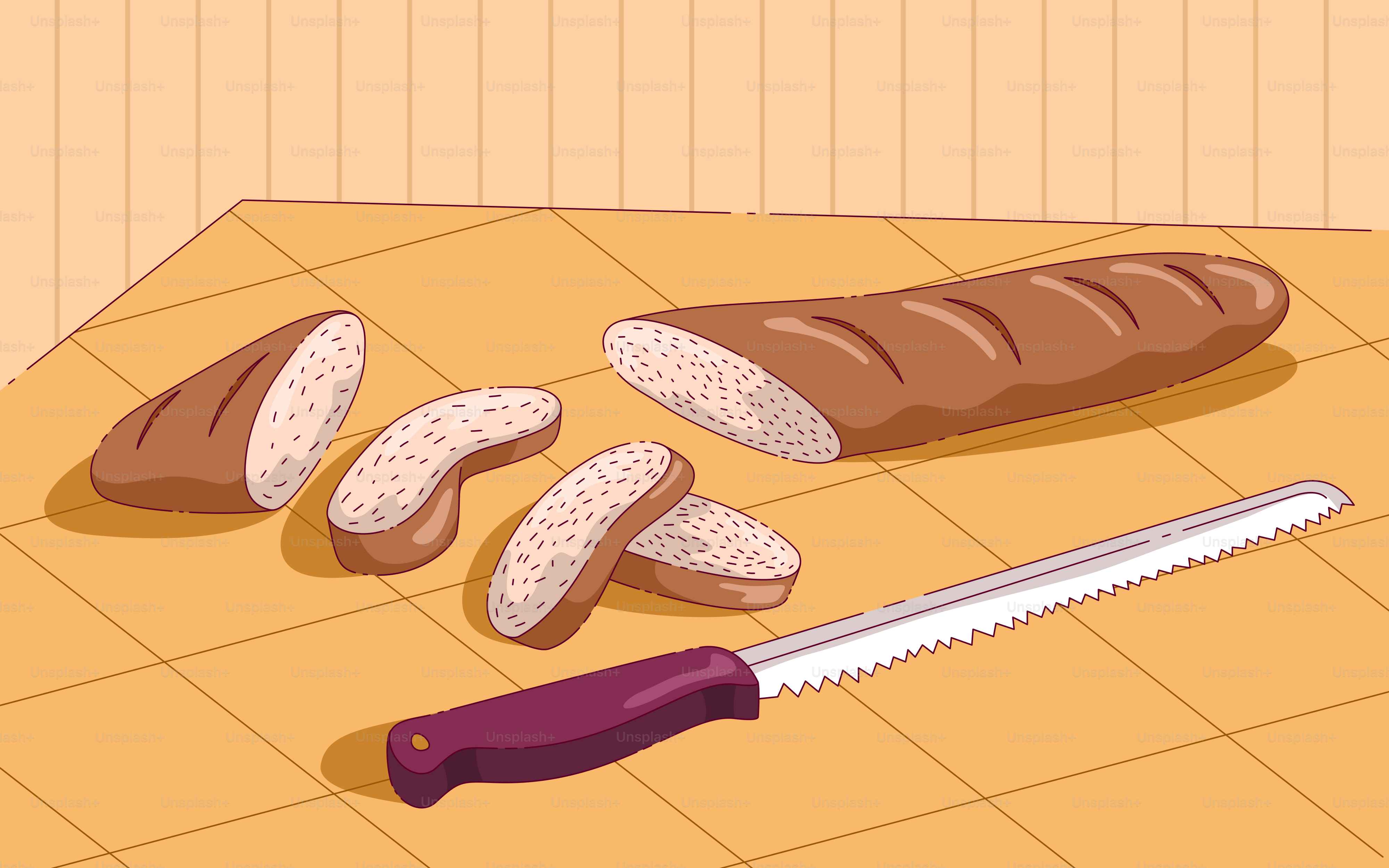 Ein Laib Brot, das neben einem Messer auf einem Schneidebrett sitzt