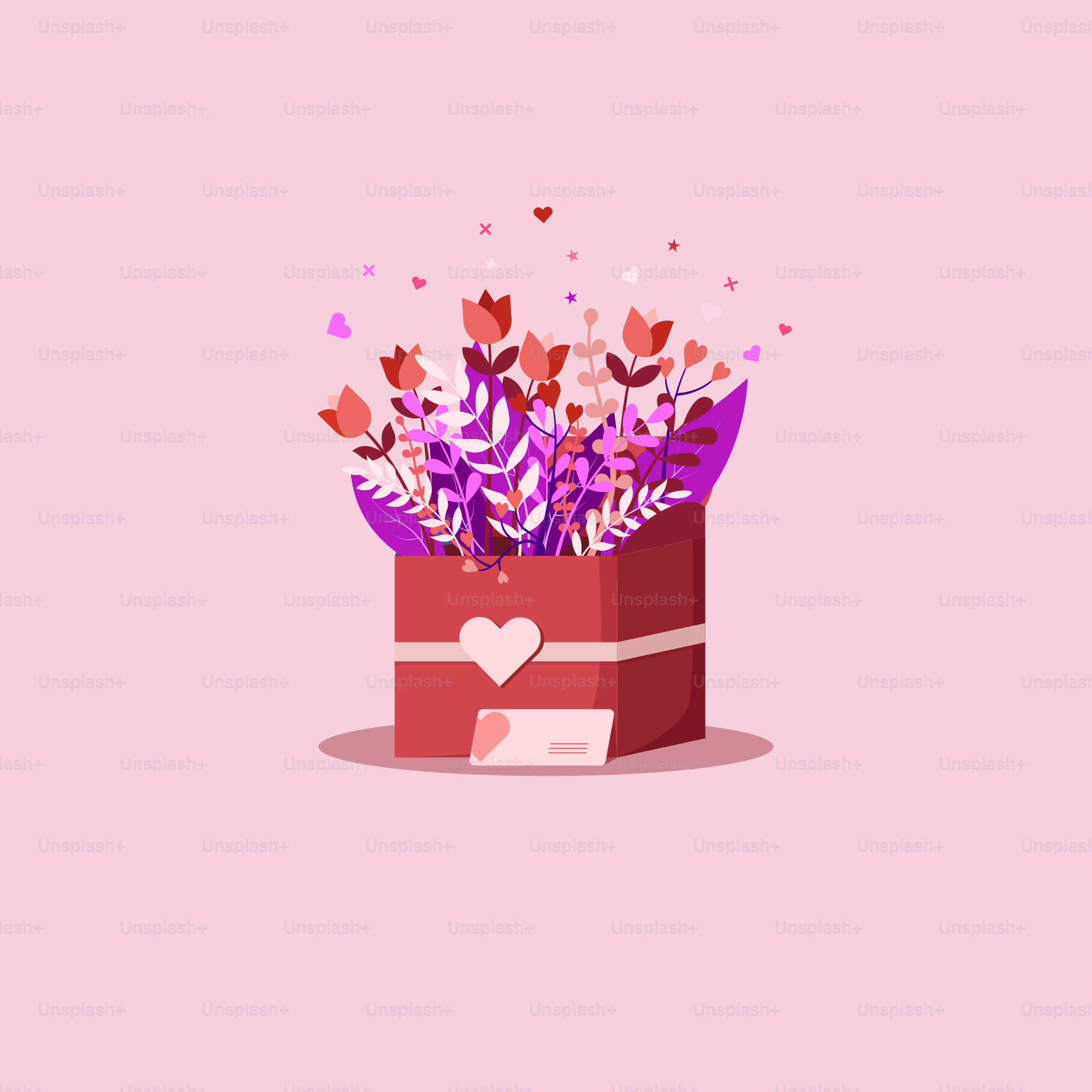 A valentine's day card with a red box filled with hearts