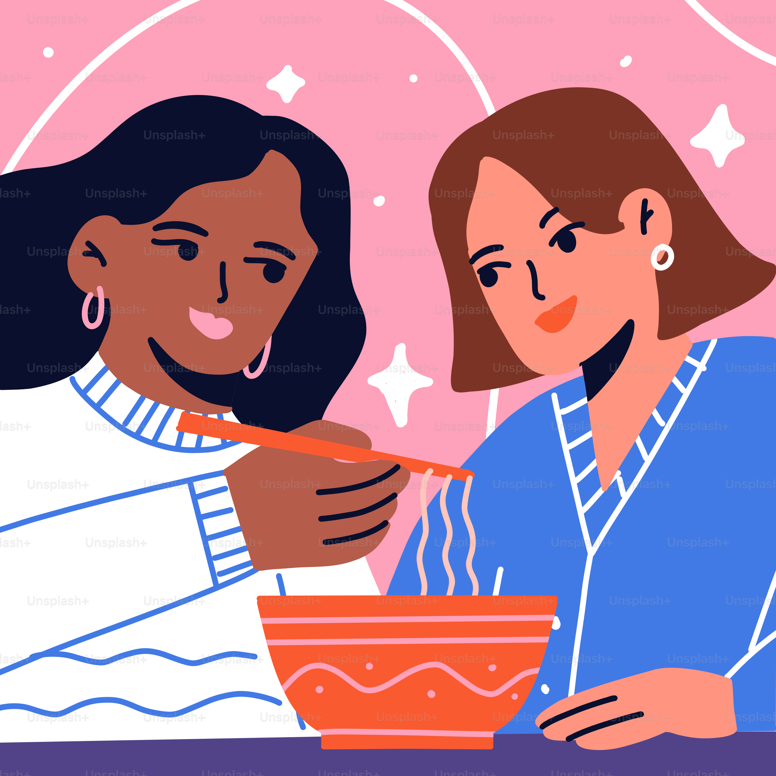 A couple of women sitting at a table eating food