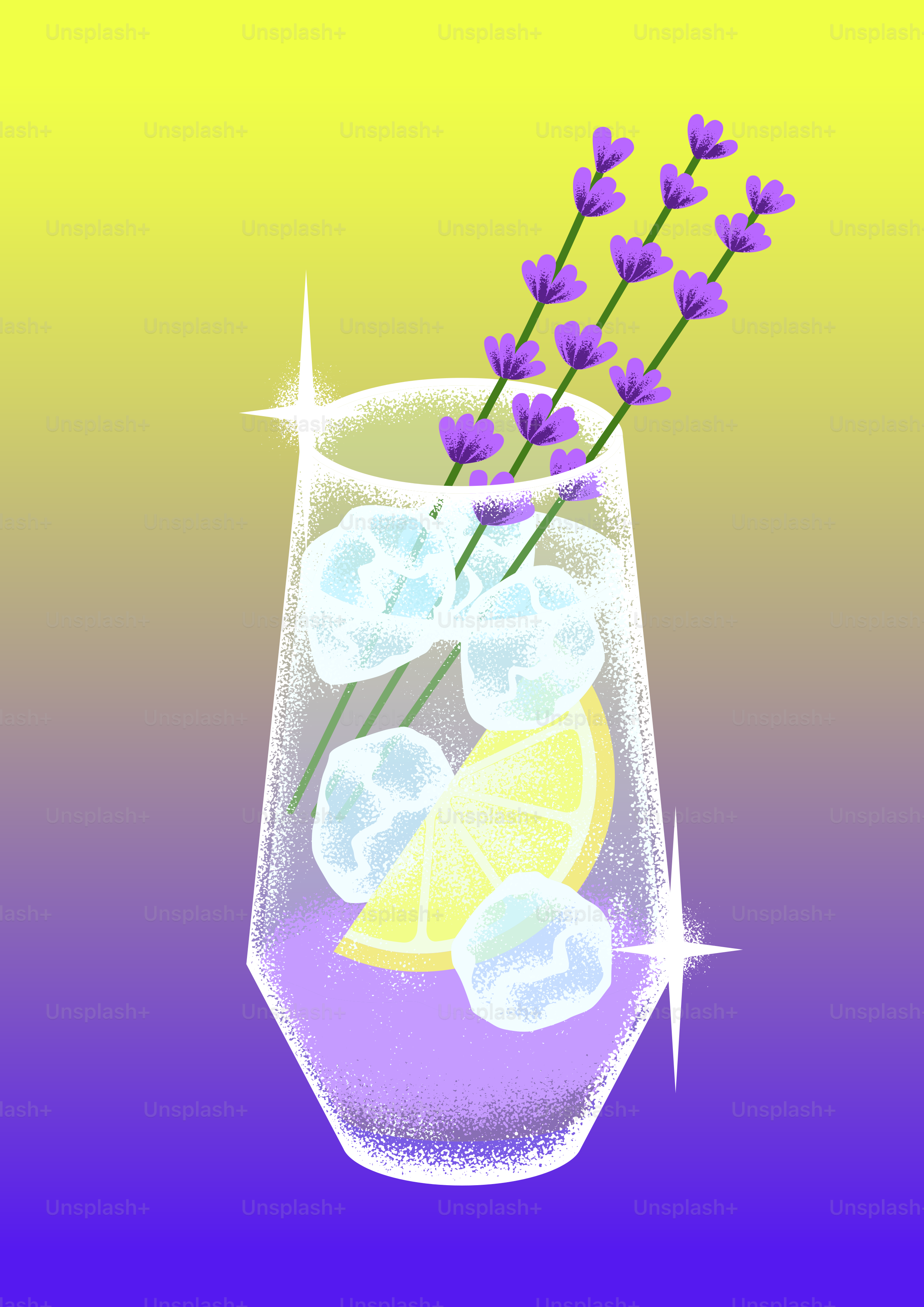 A glass filled with water and purple flowers