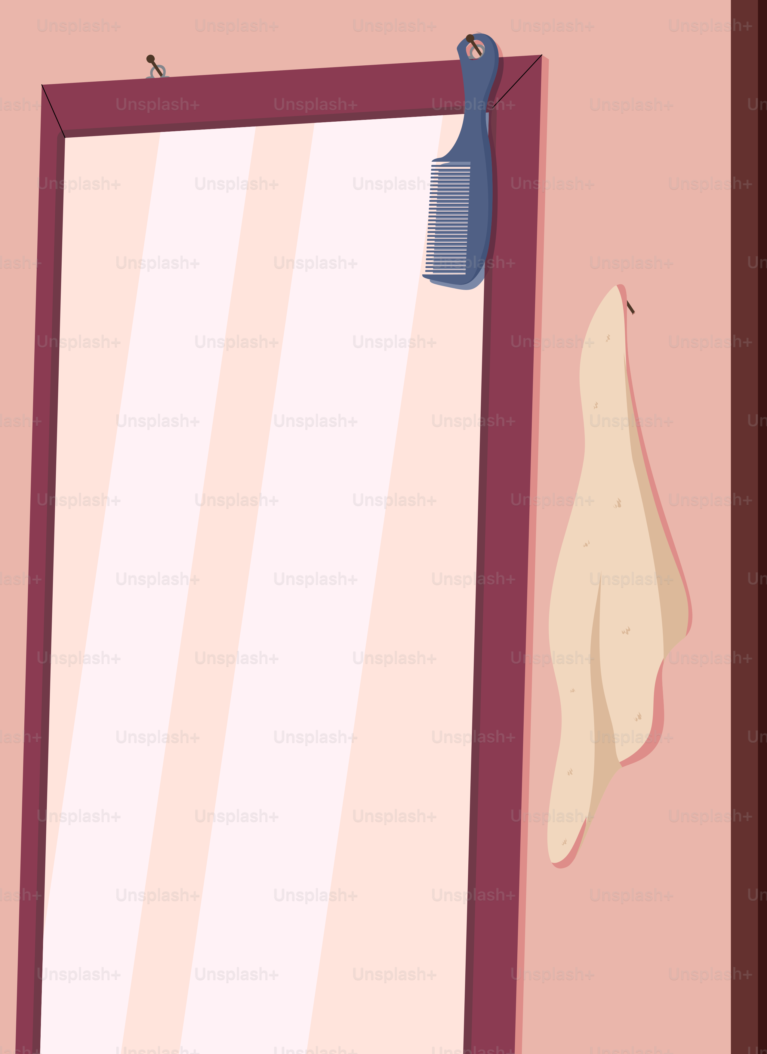 A bathroom with a mirror and a towel hanging on the wall