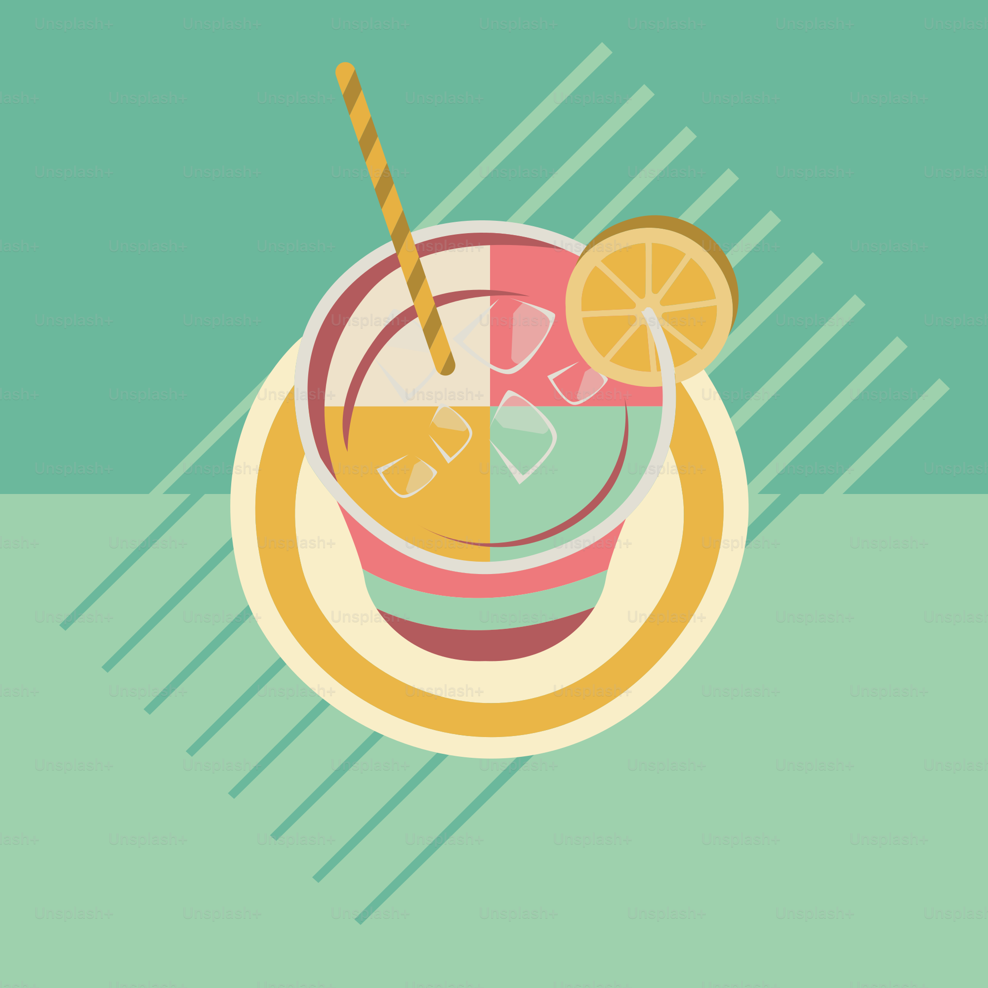 Un vaso de zumo de naranja con una pajita en un plato