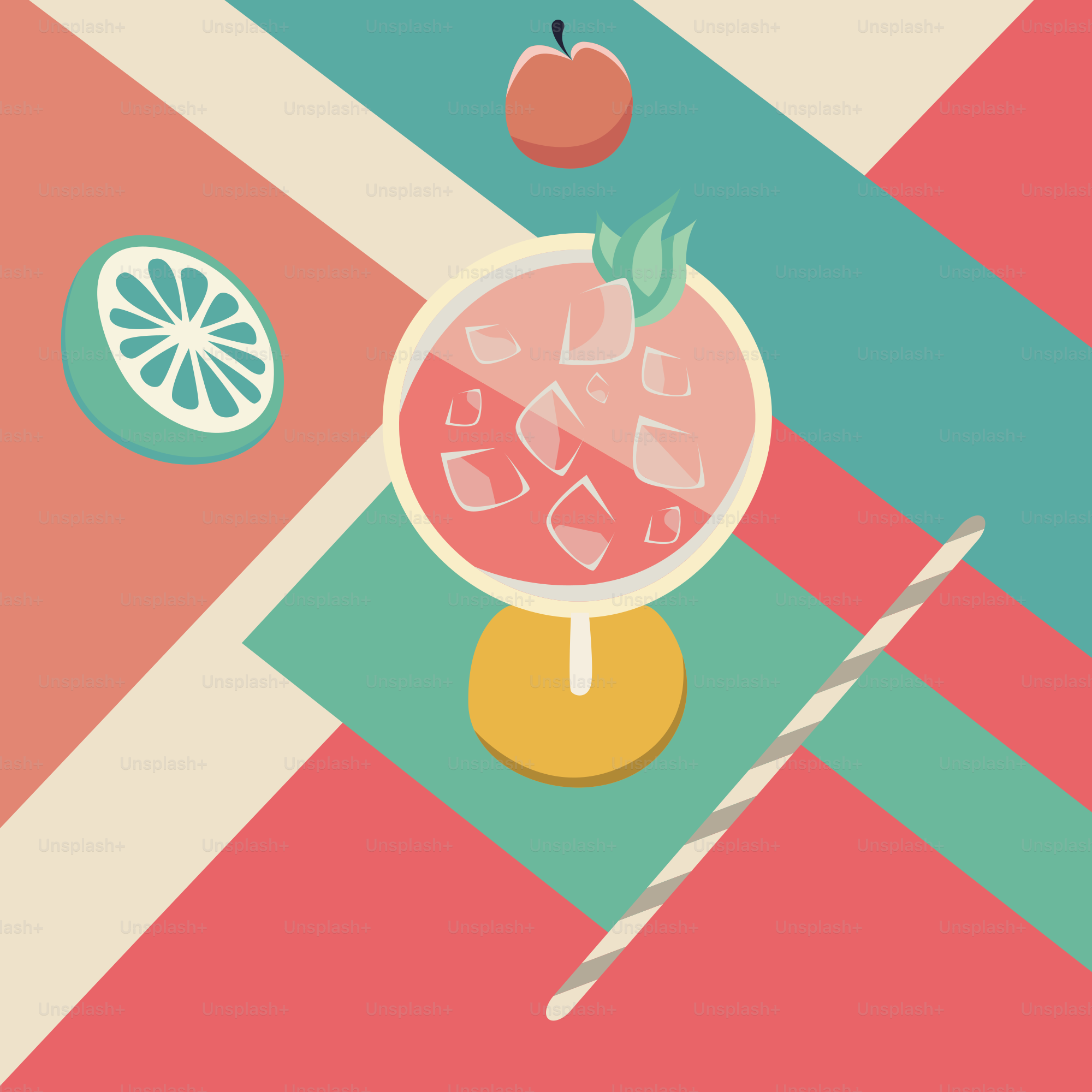 Una mesa plana de comida sobre un fondo colorido