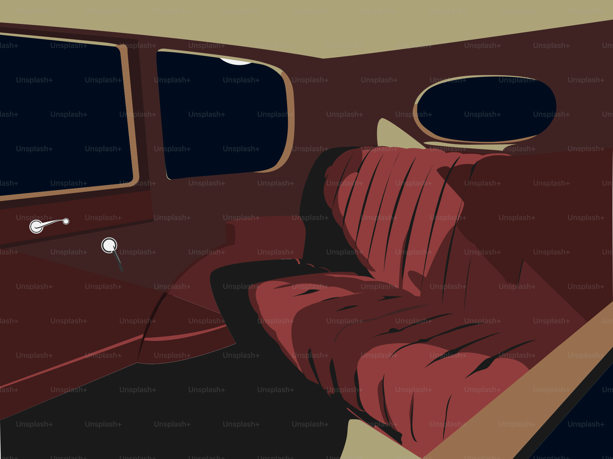 The interior of a car with a red leather seat