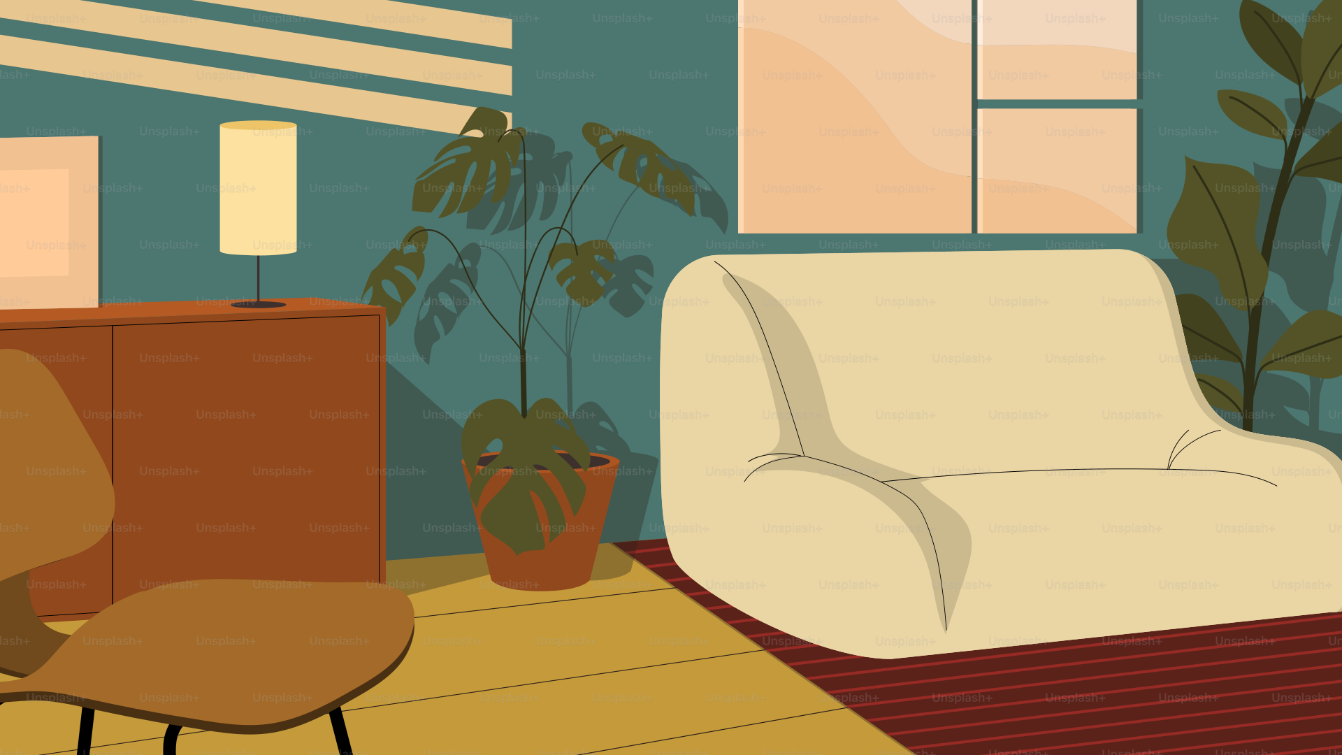 A living room with a couch, chair, and window