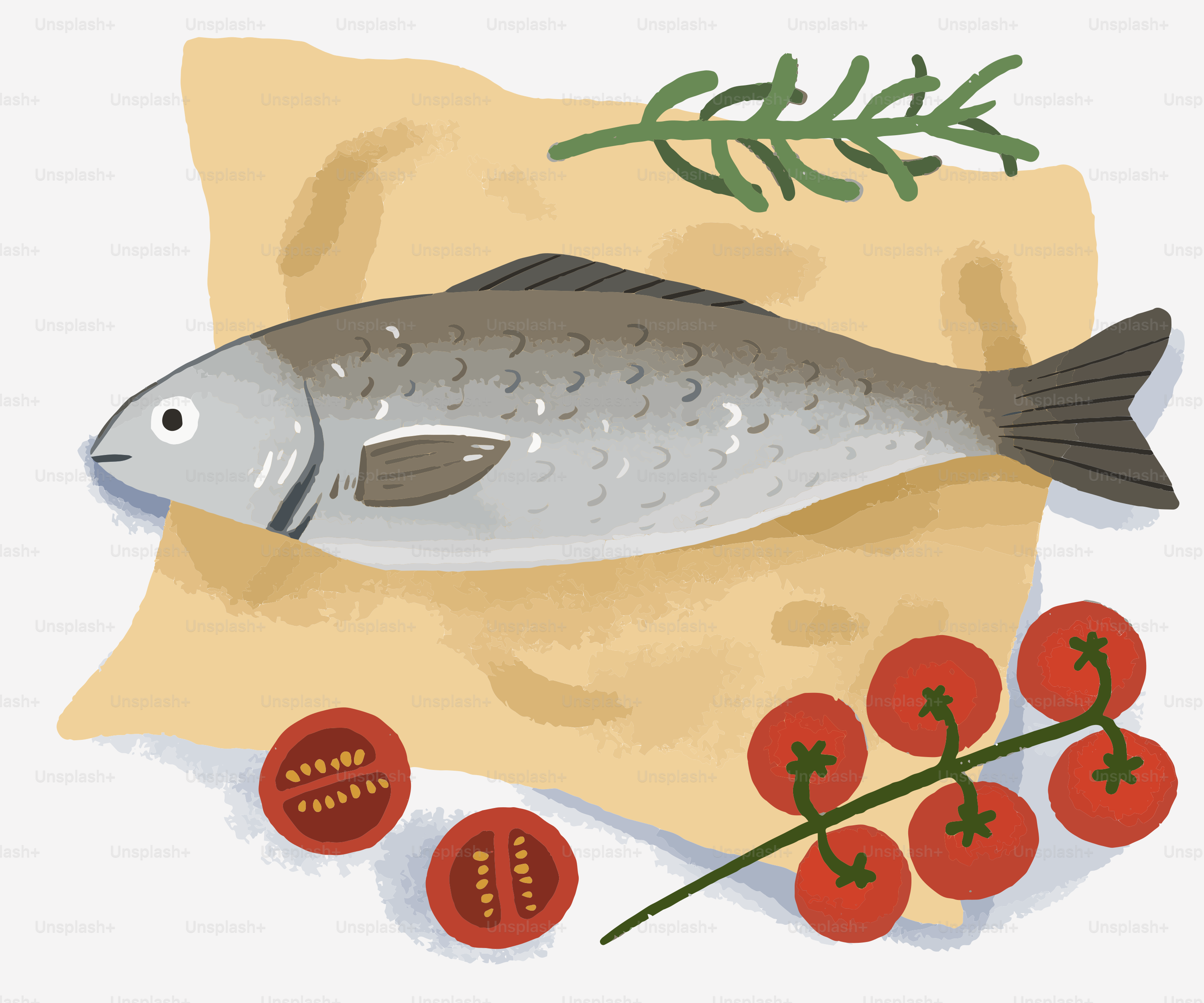 Una foto de un pez y unos tomates