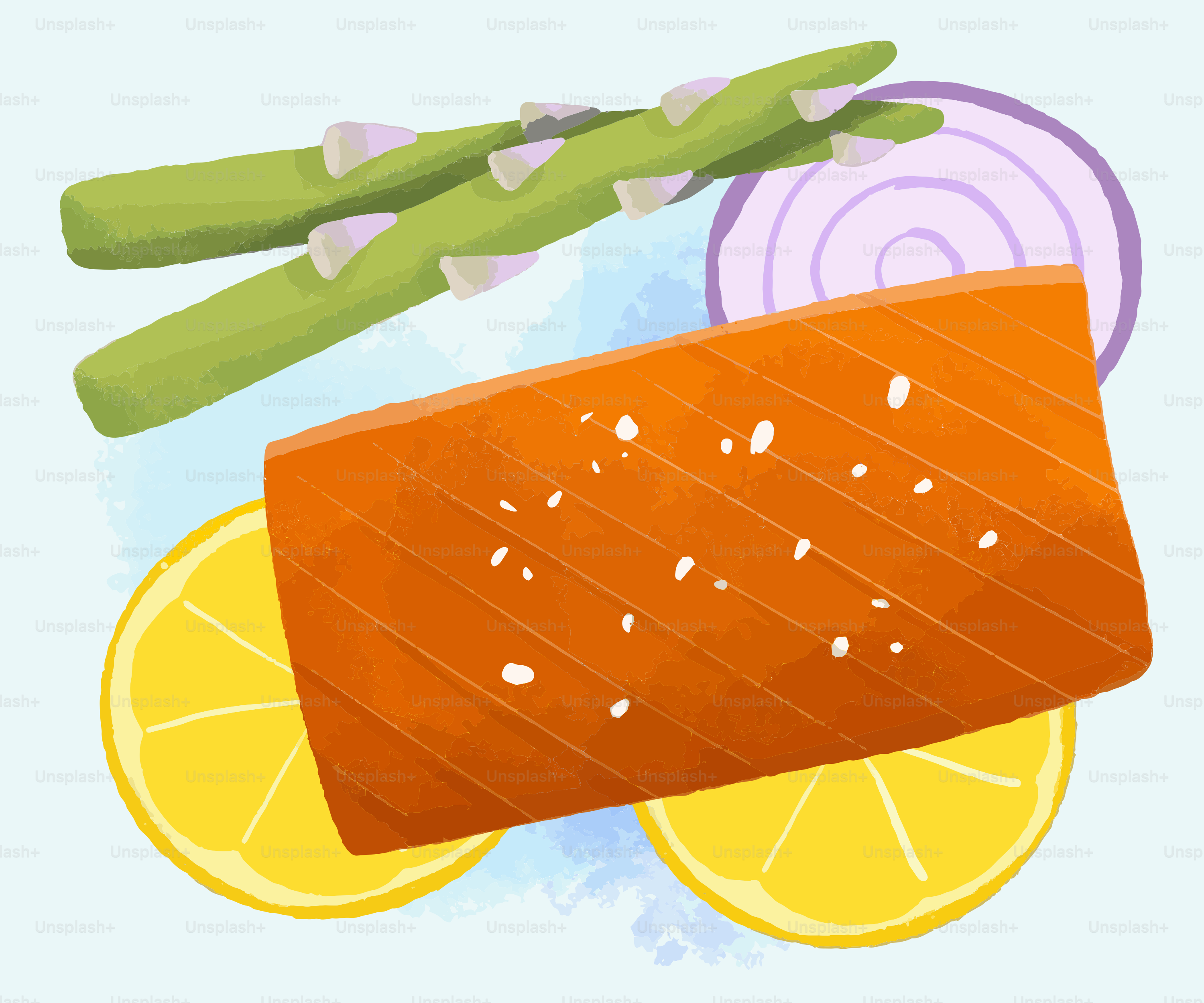 Un trozo de pescado y espárragos en un plato