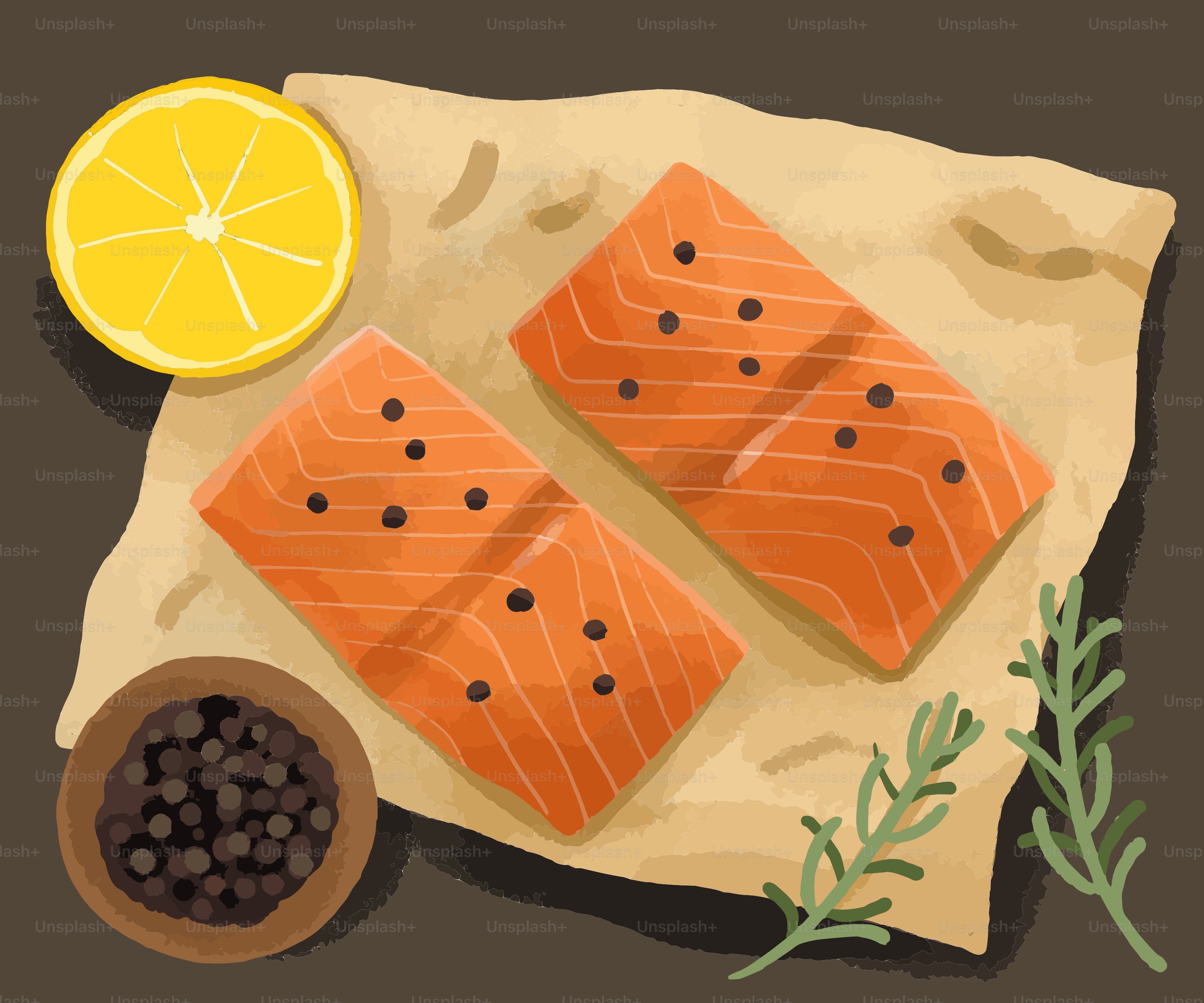 Una foto de salmón con un acompañamiento de alubias negras