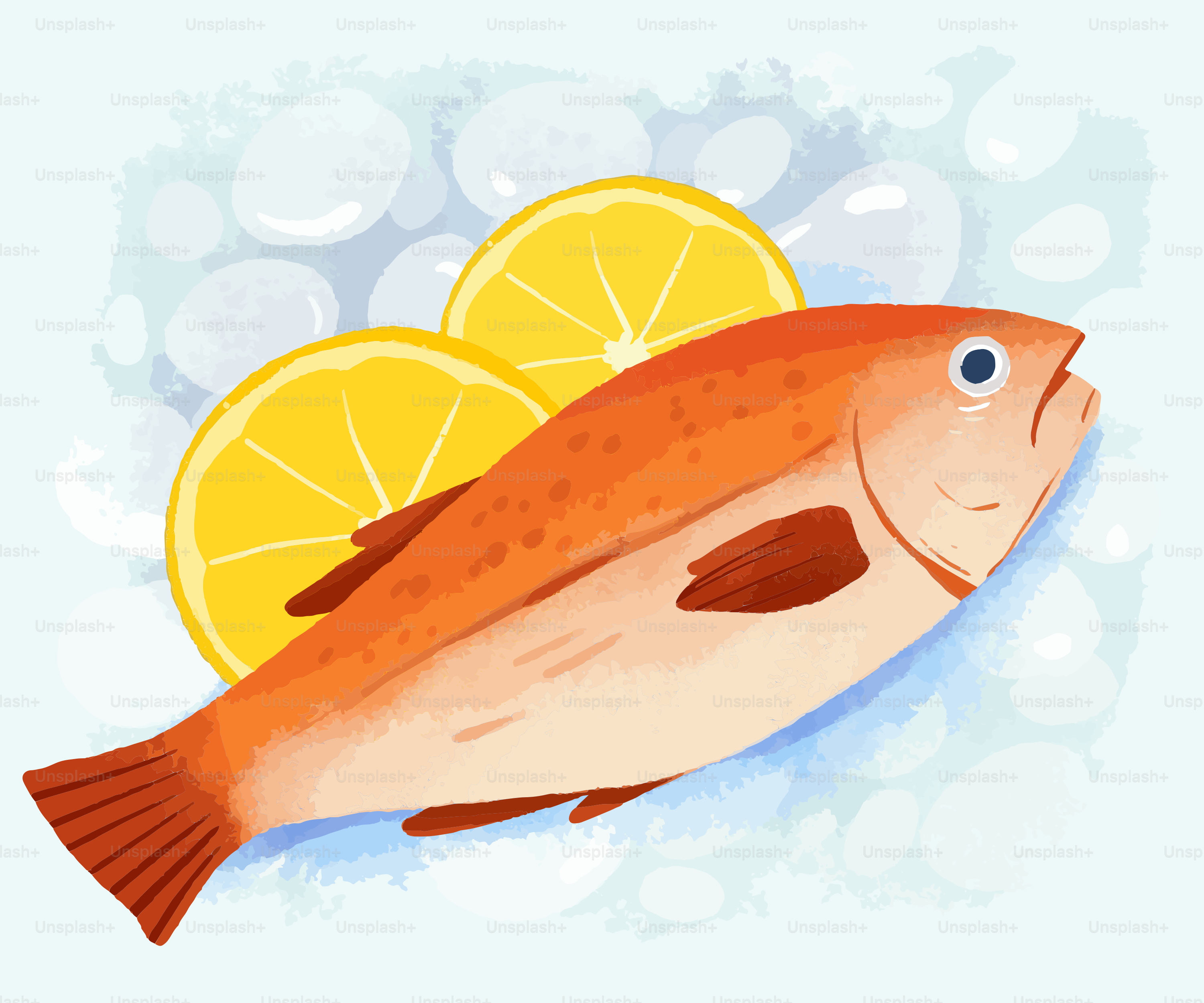 Un pescado con una rodaja de limón encima