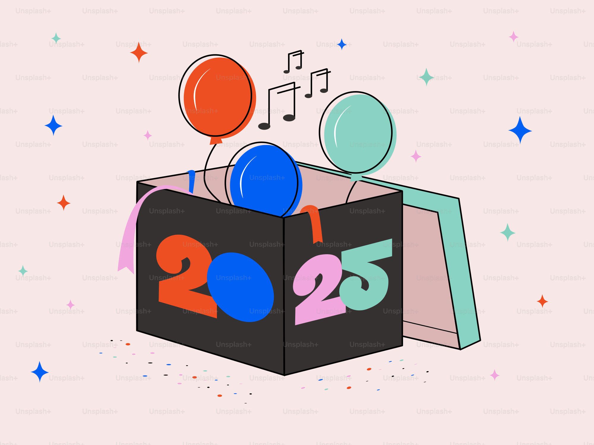 A box with balloons and music notes on it