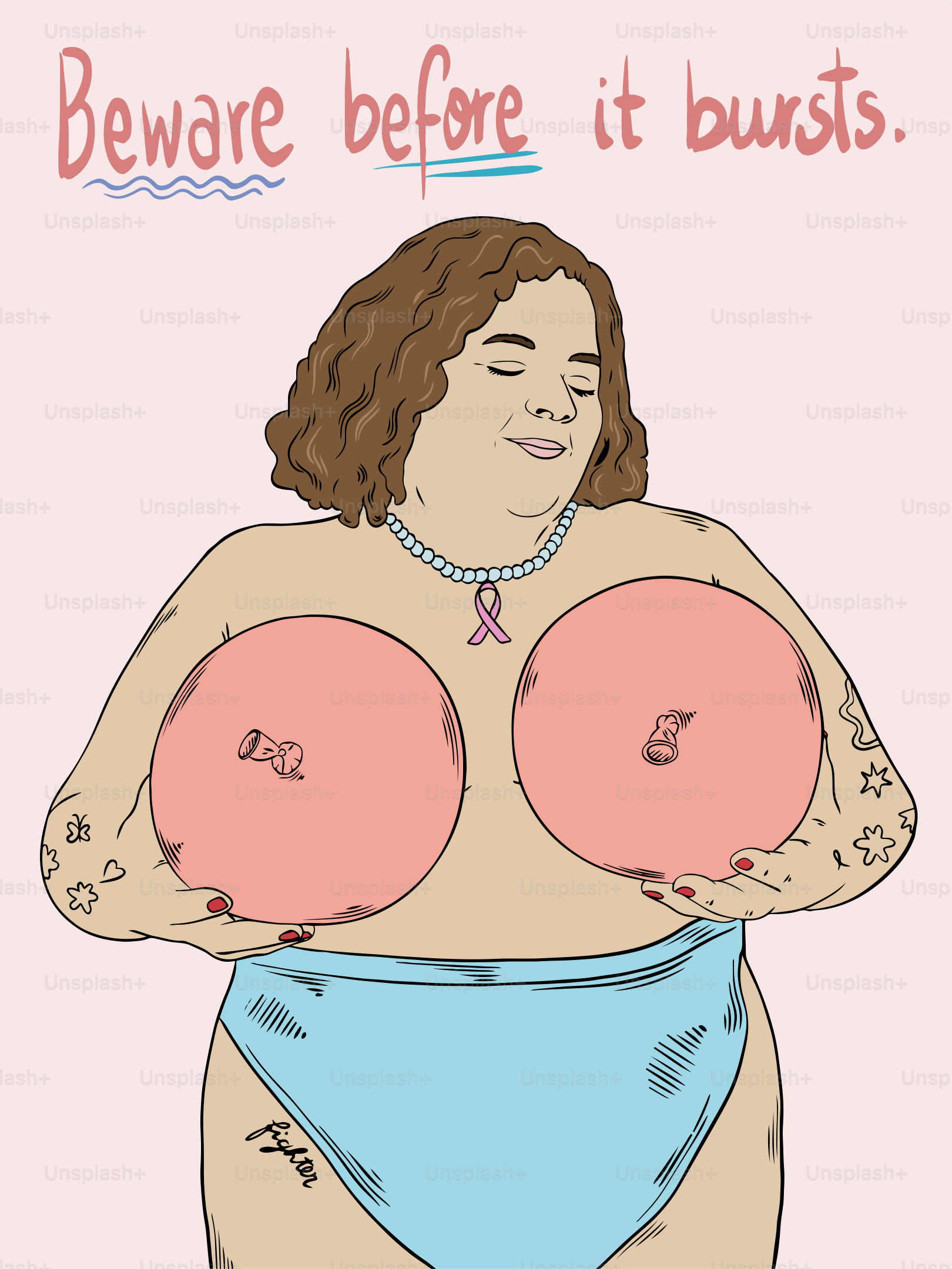 A drawing of a woman with breast pads