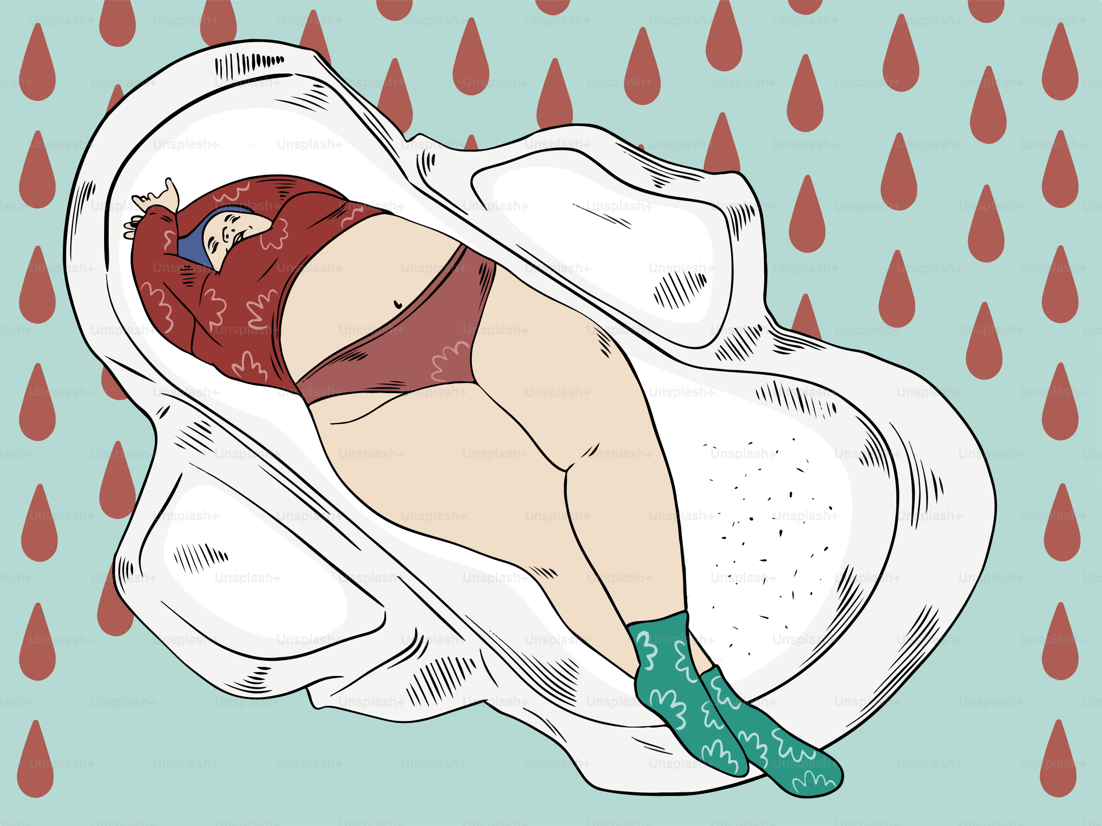 A drawing of a woman laying on a toilet