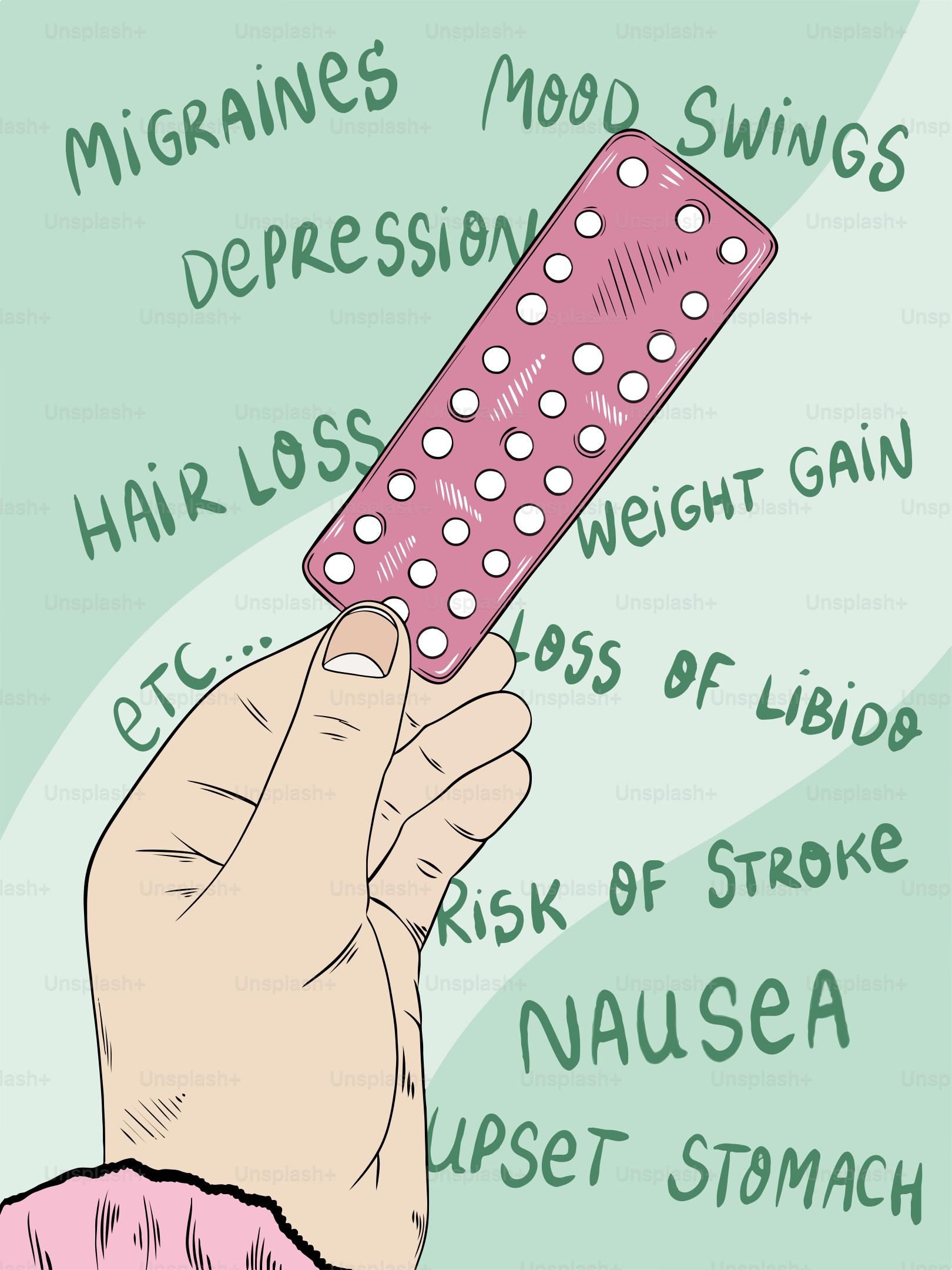 A drawing of a person holding a pink contraption