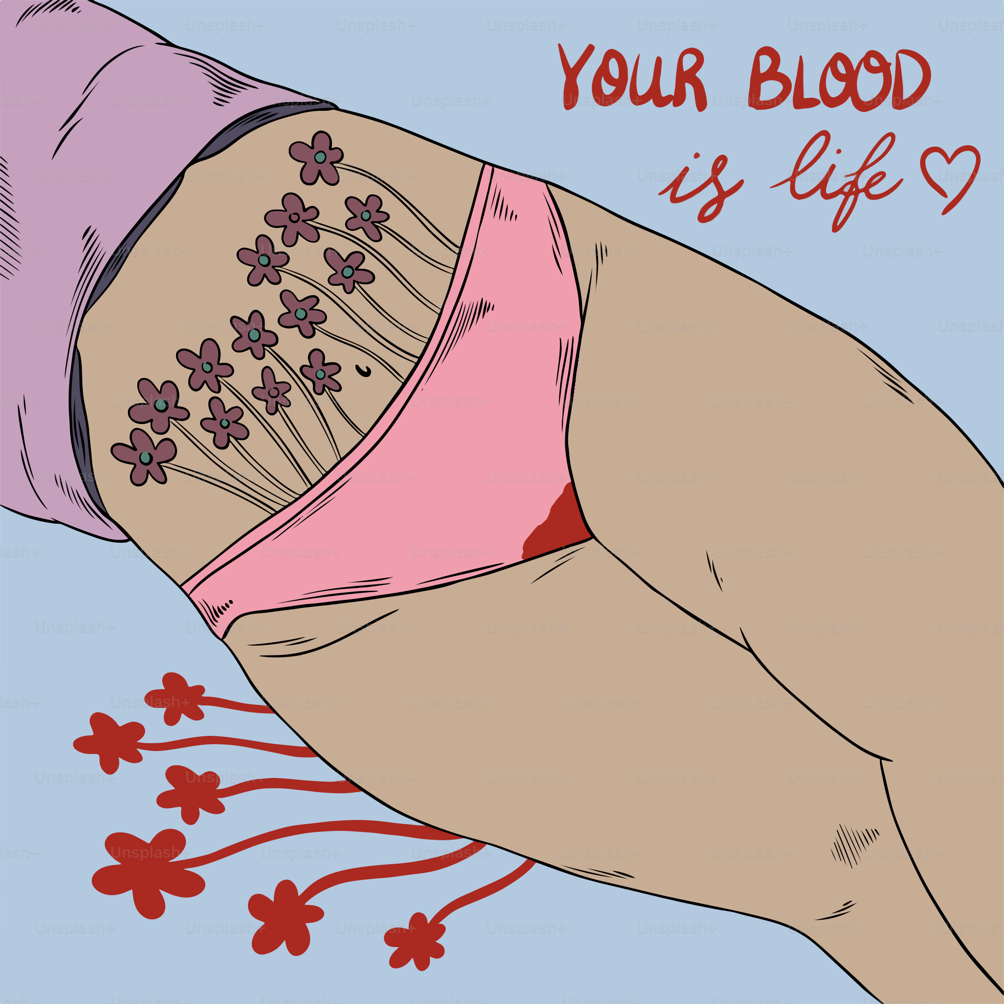 A drawing of a woman's butt with flowers on it