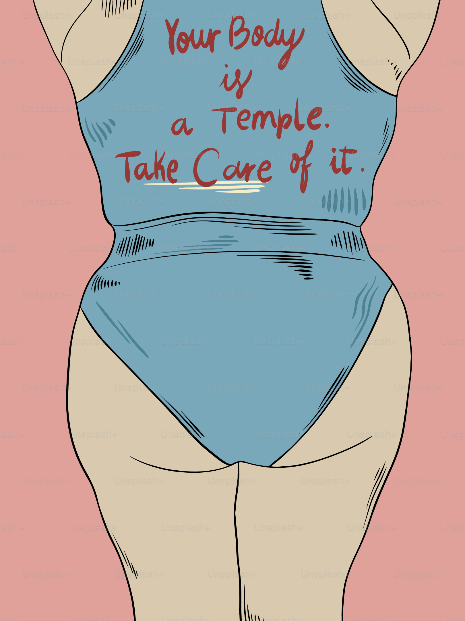 A drawing of a woman in a blue swimsuit