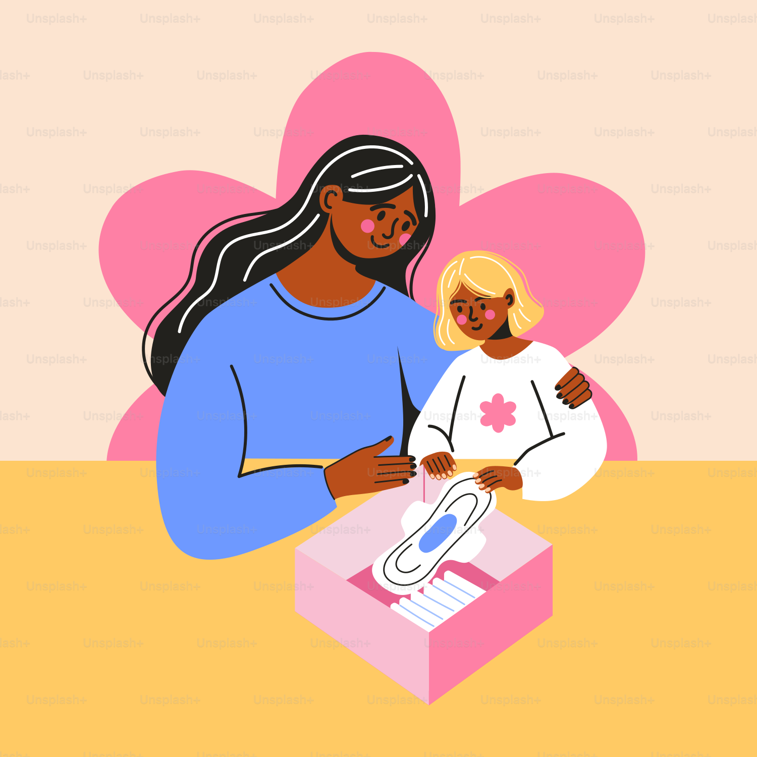 箱の中の女性と子供のイラスト