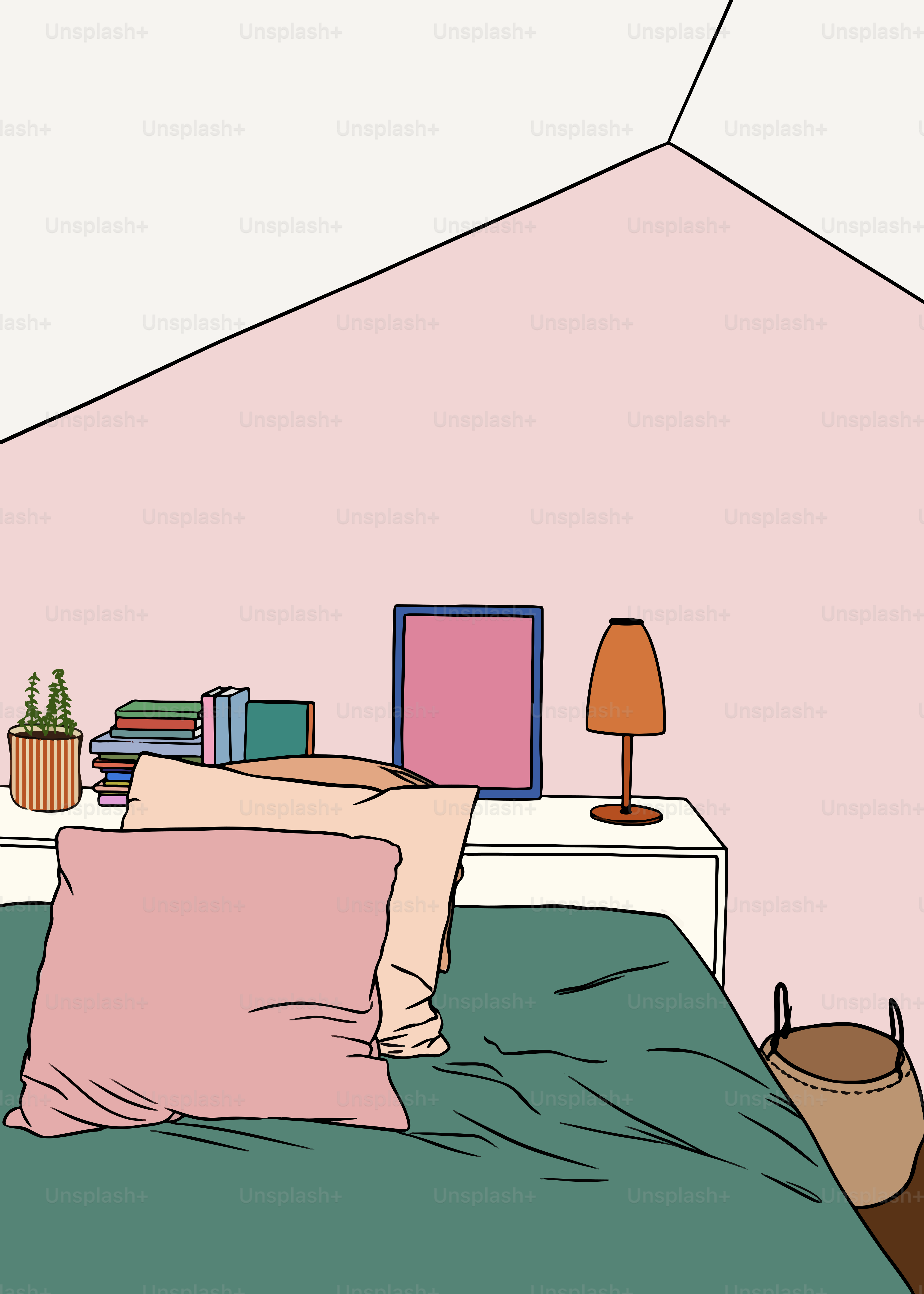 A bedroom with a bed and a desk with a lamp