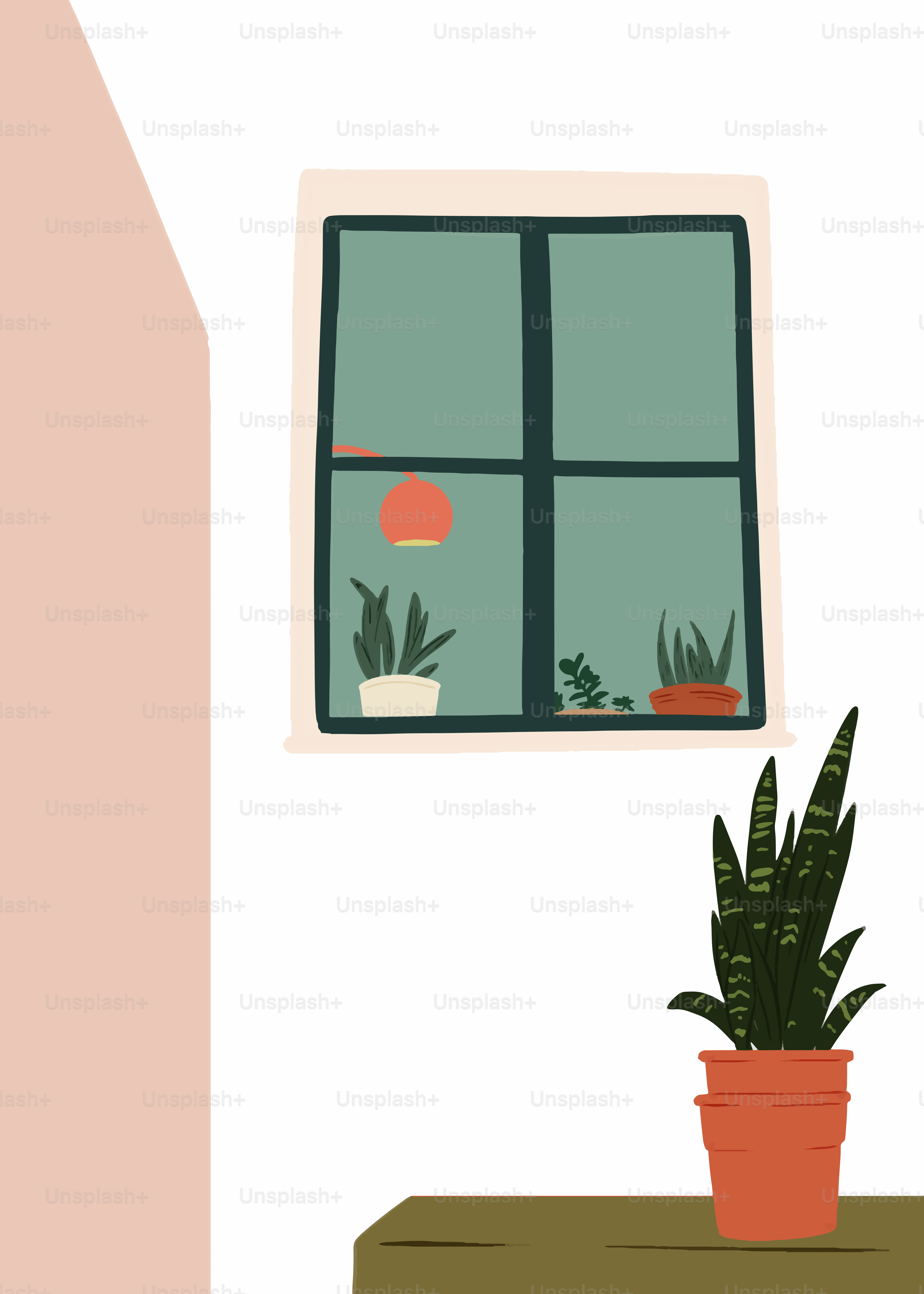 A room with a potted plant and a window