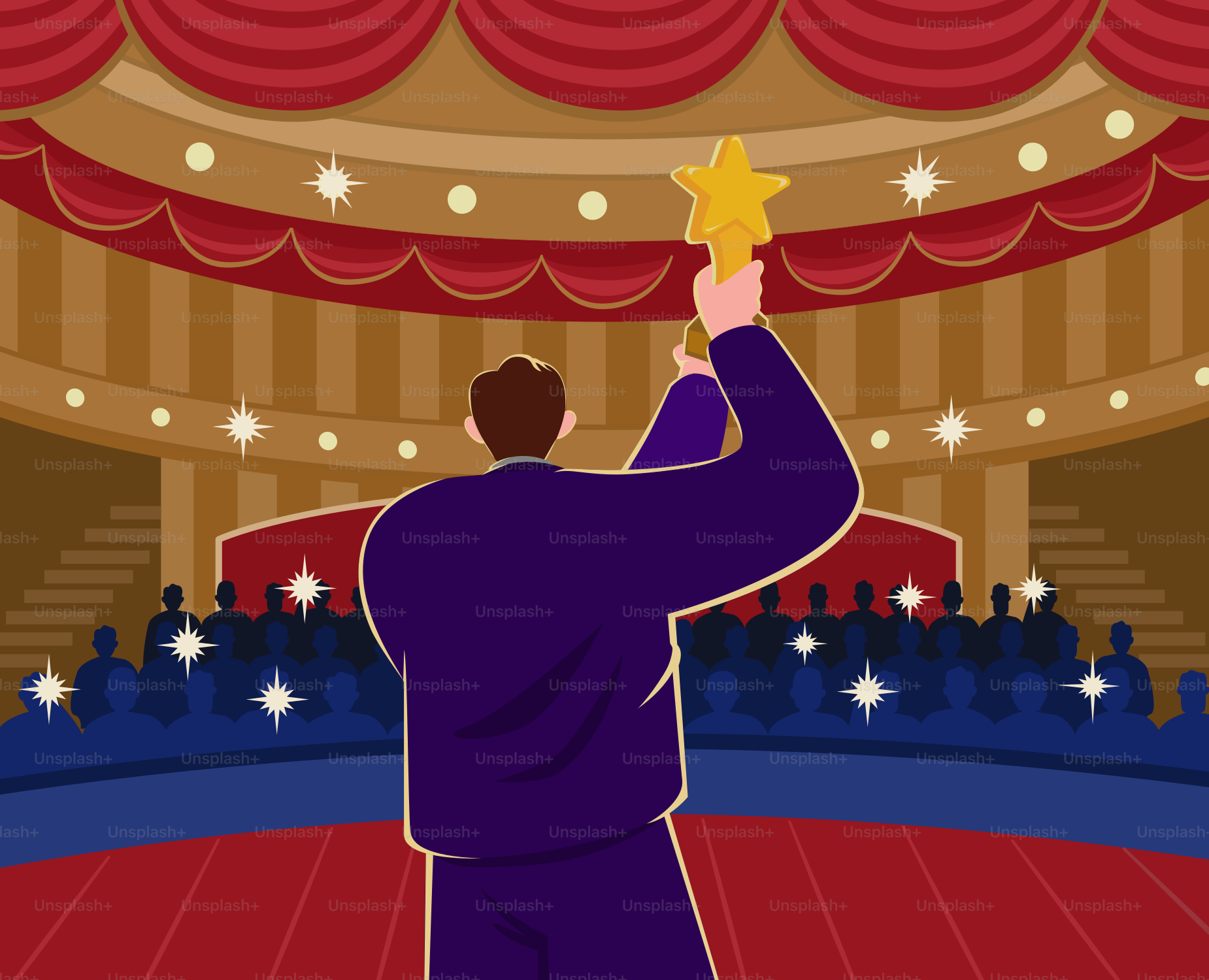 A man holding a star in front of a stage