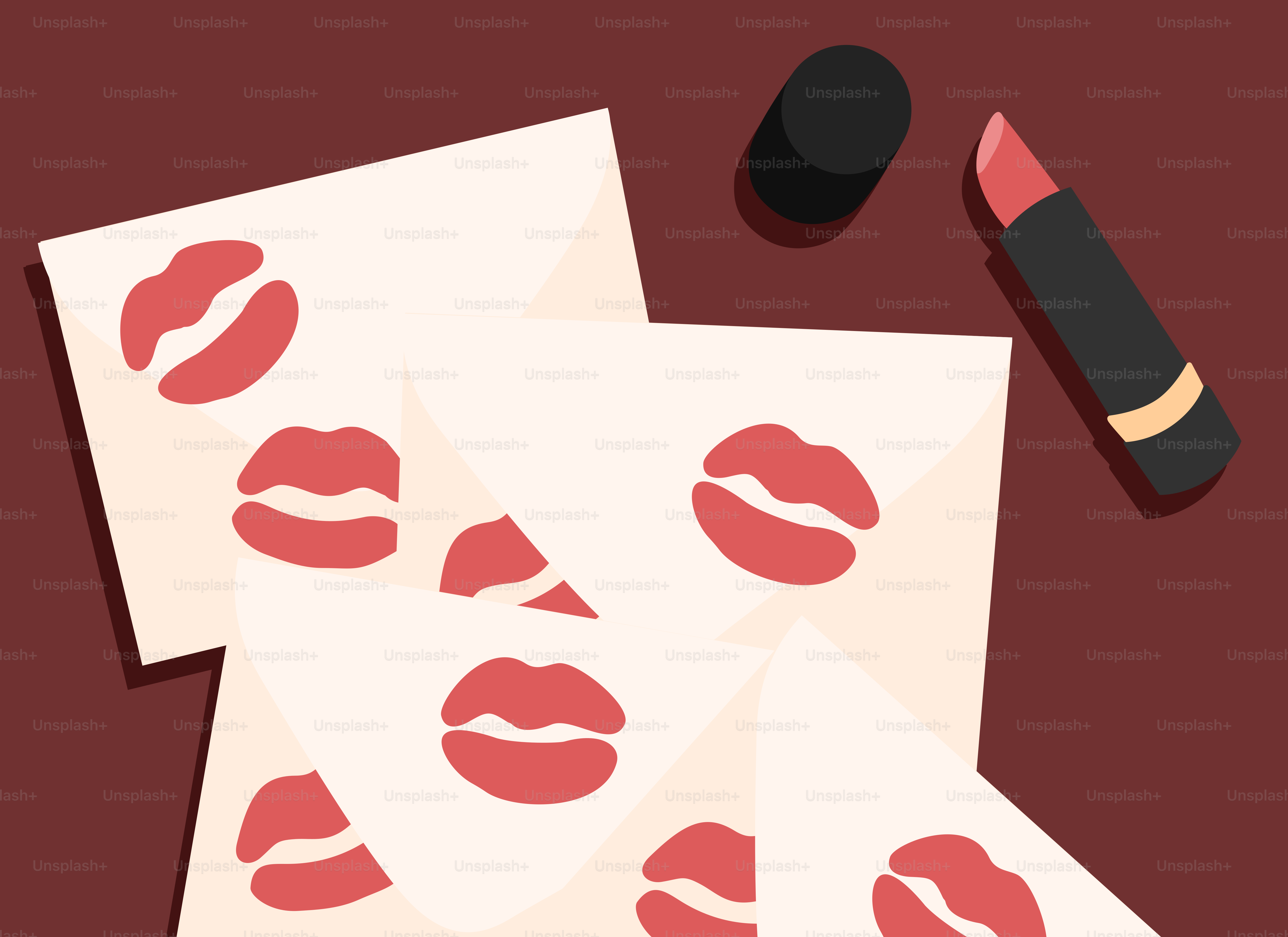 Un montón de papeles con pintalabios encima