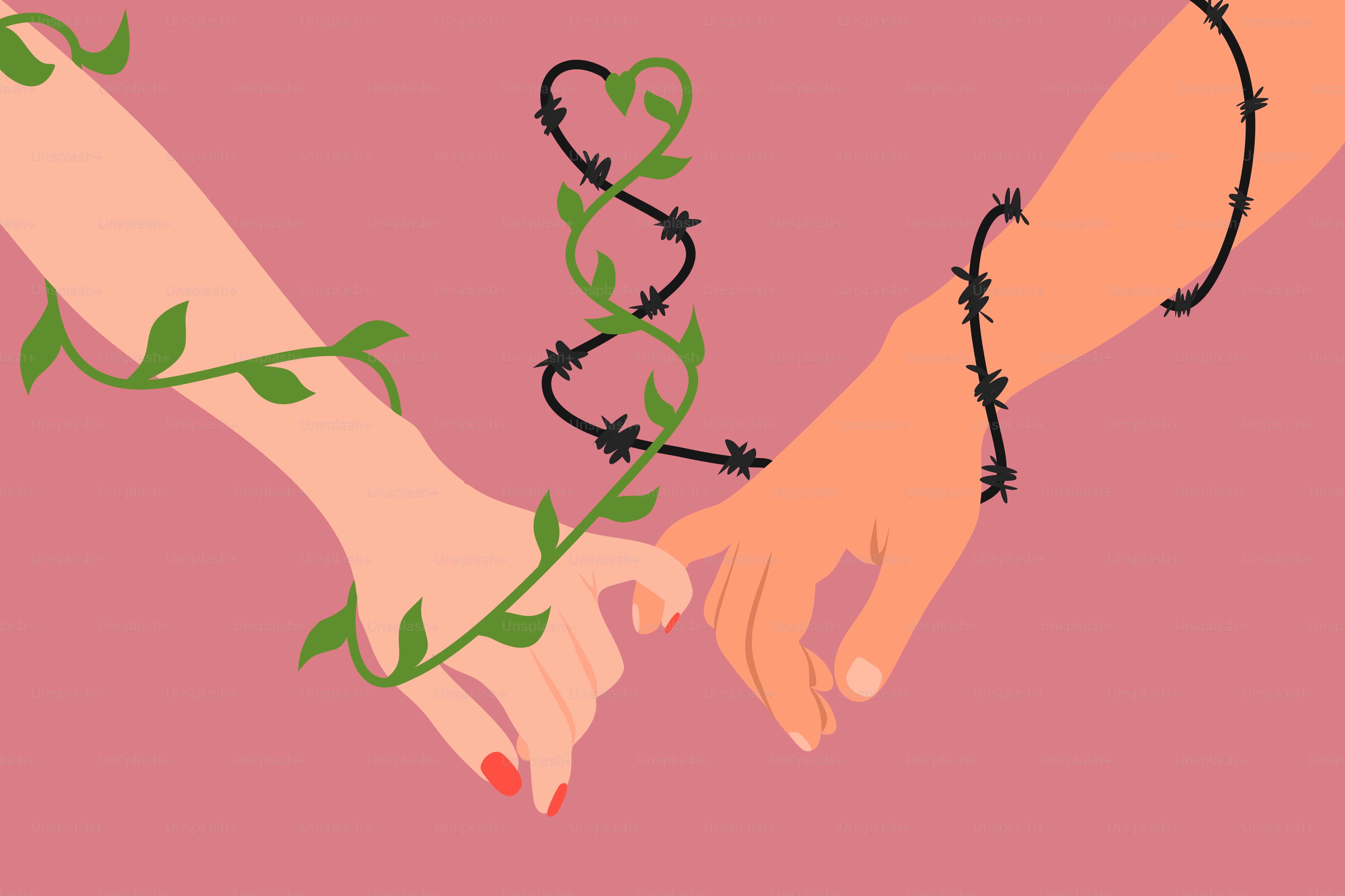 有刺鉄線で両手を握り合う