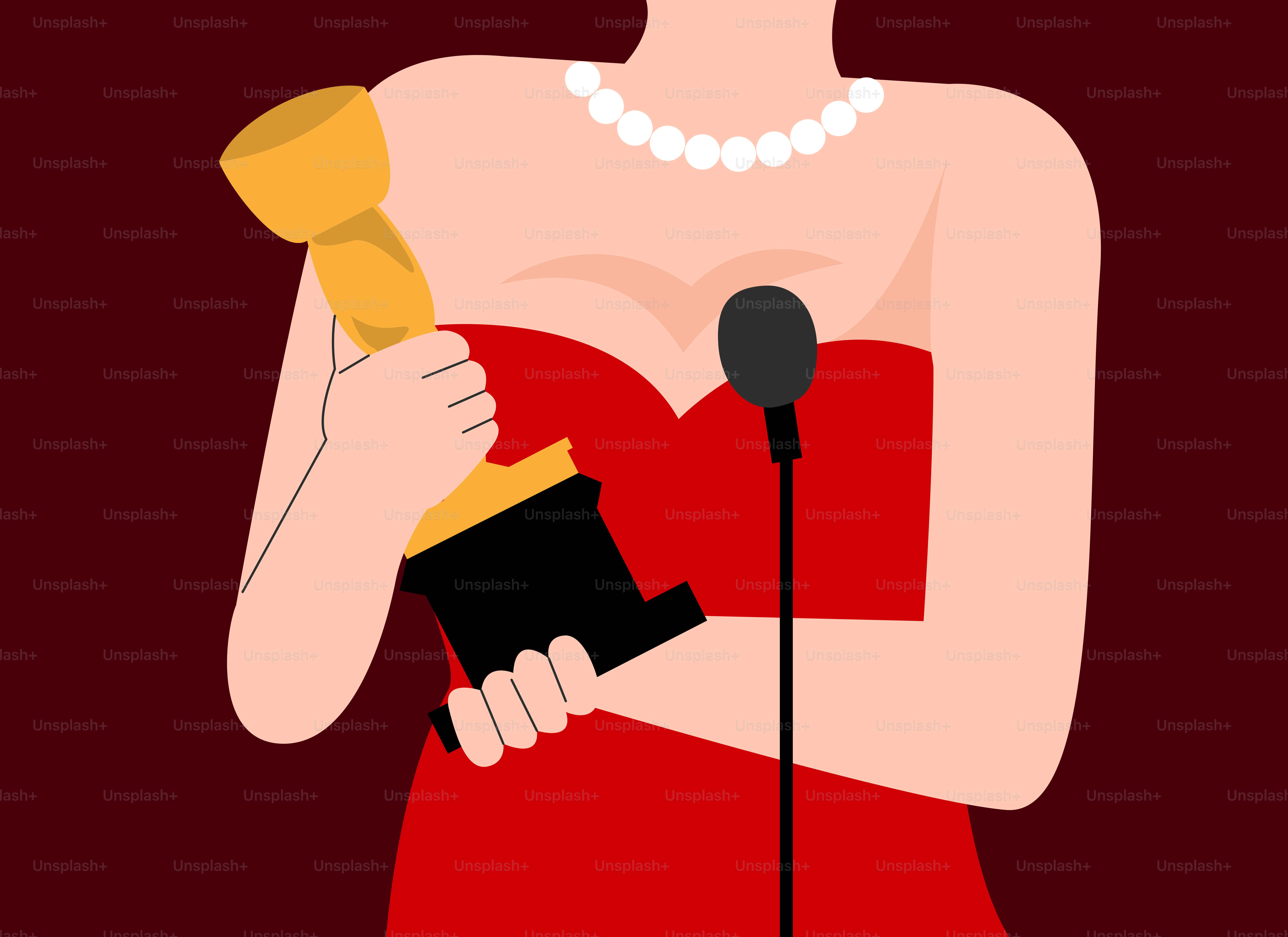 A woman in a red dress holding an award