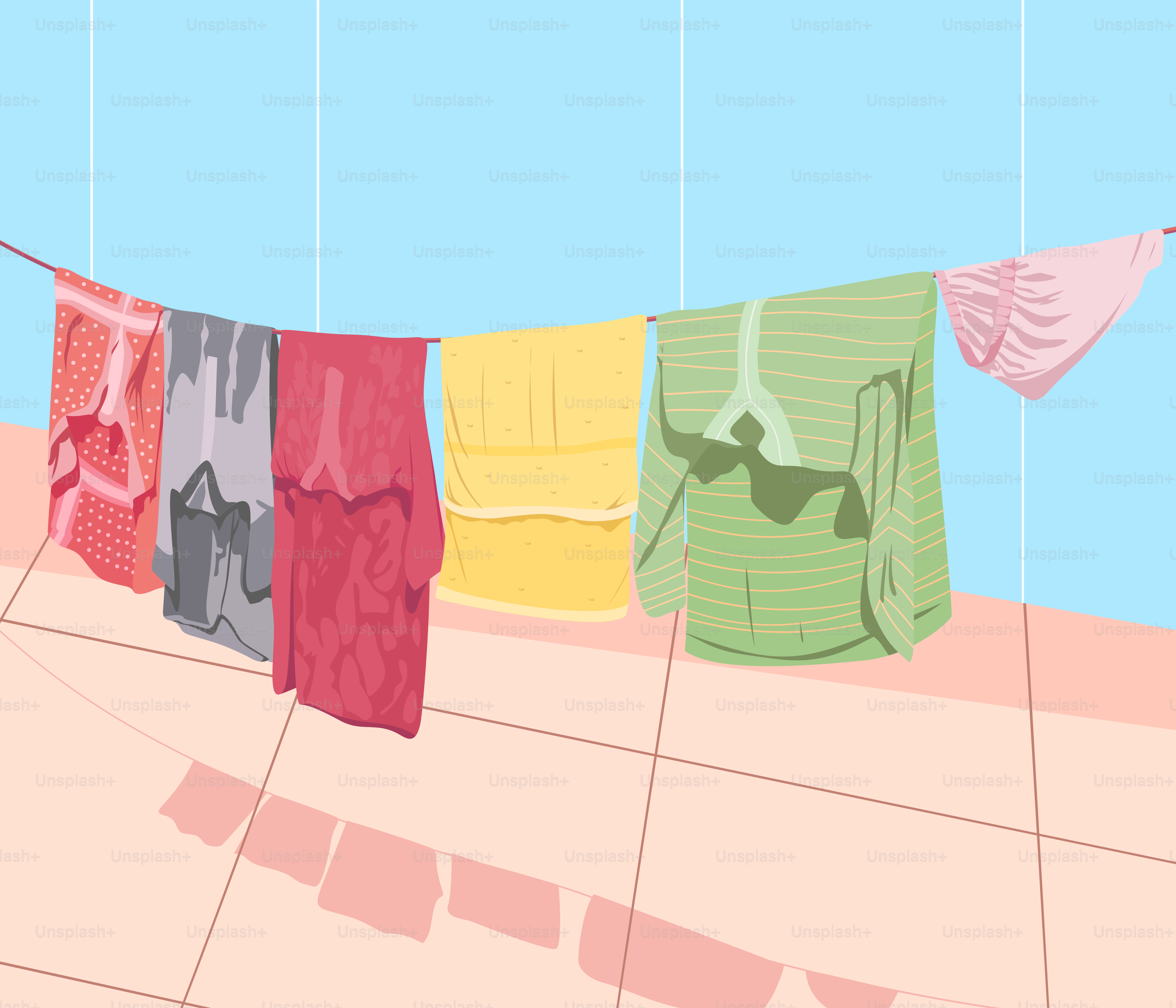Une ligne de vêtements suspendue à une corde à linge