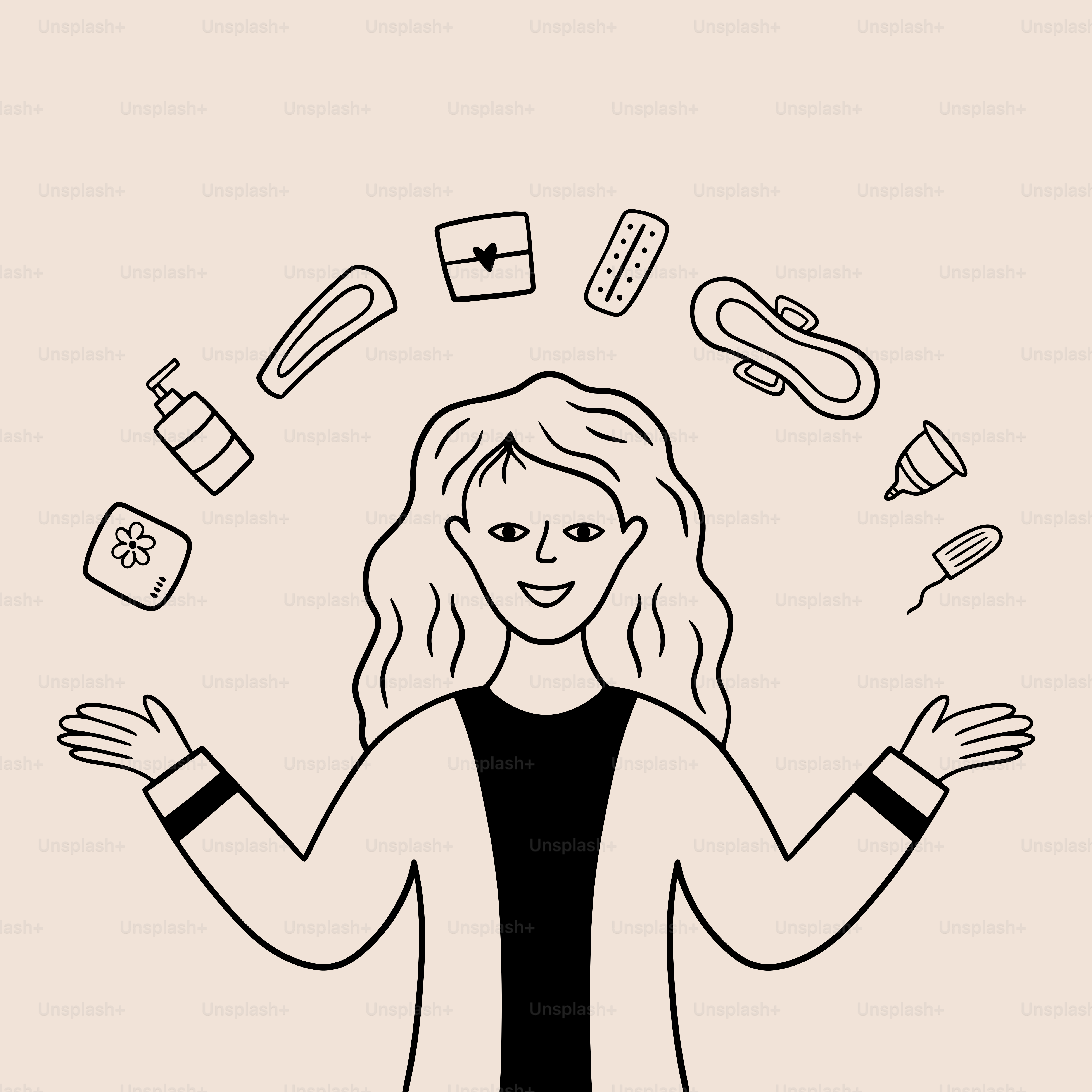 A drawing of a woman standing with her hands in the air