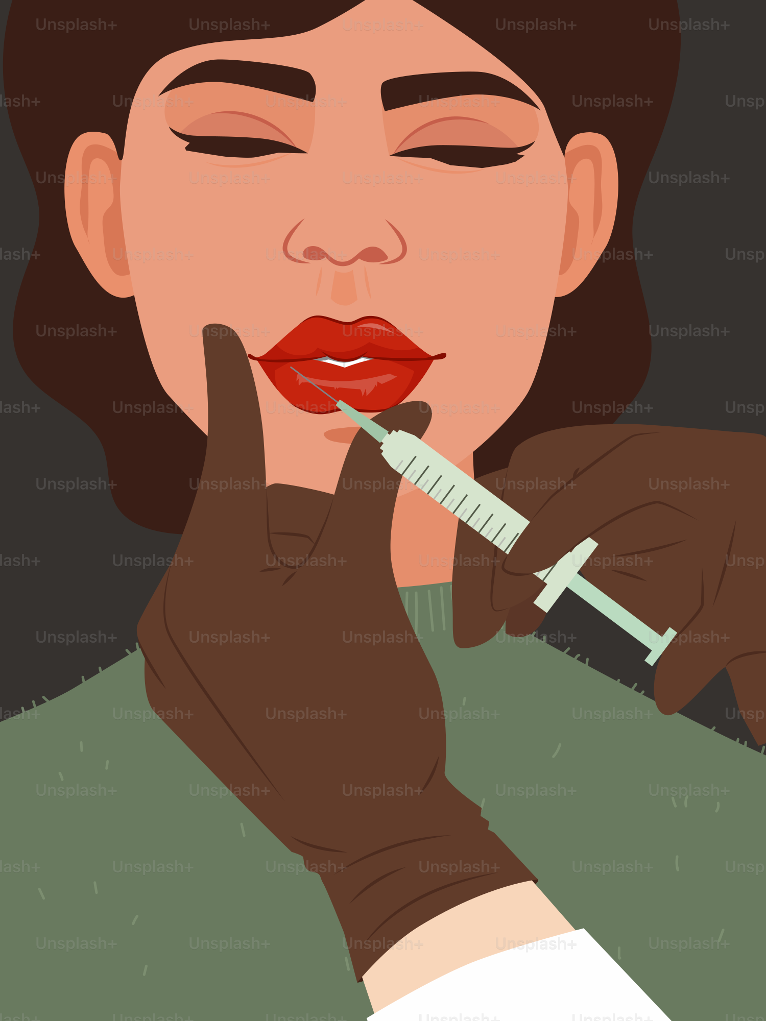 A woman with a syring in her mouth