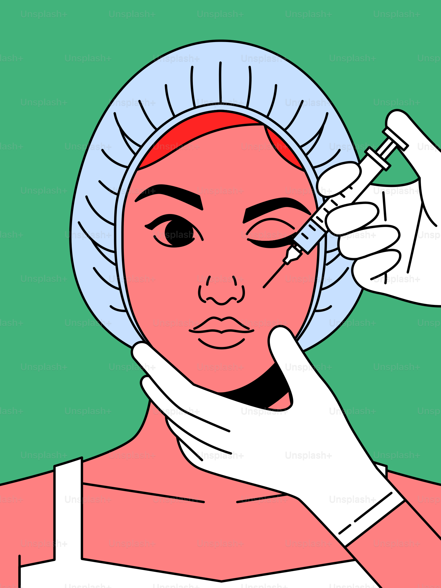 A woman getting her face painted by a doctor