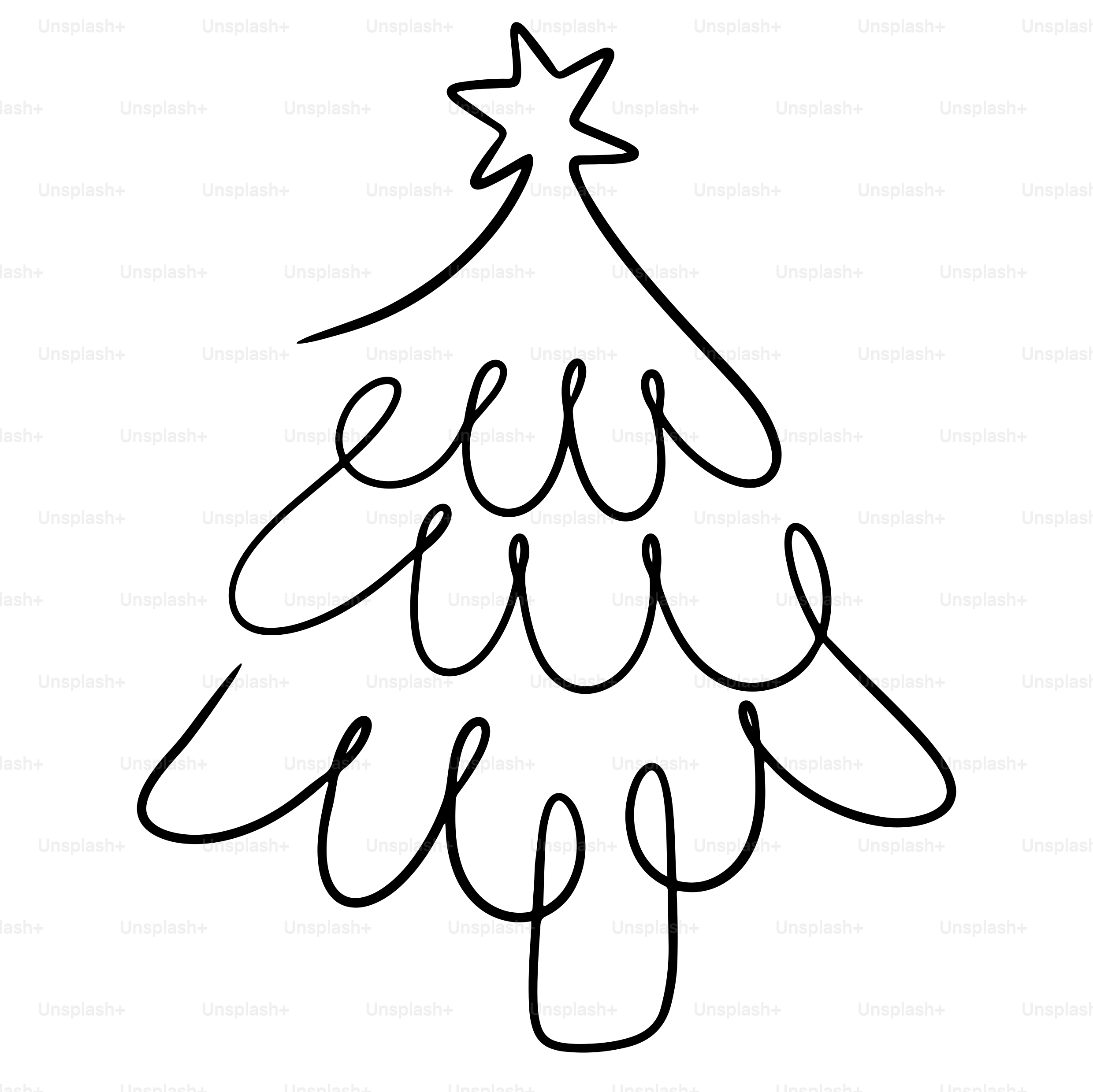 A drawing of a christmas tree with a star on top