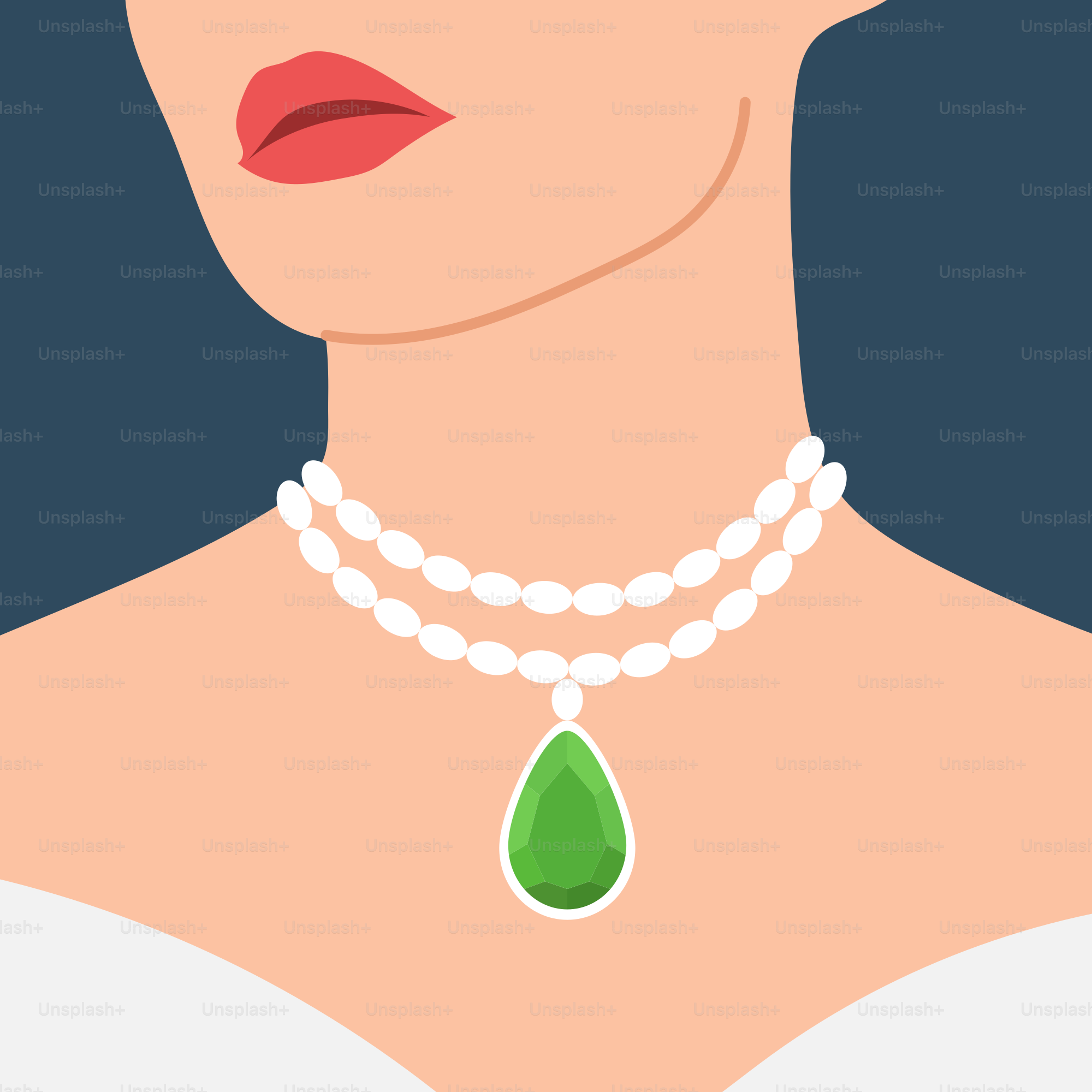 A woman in a white dress with a green necklace