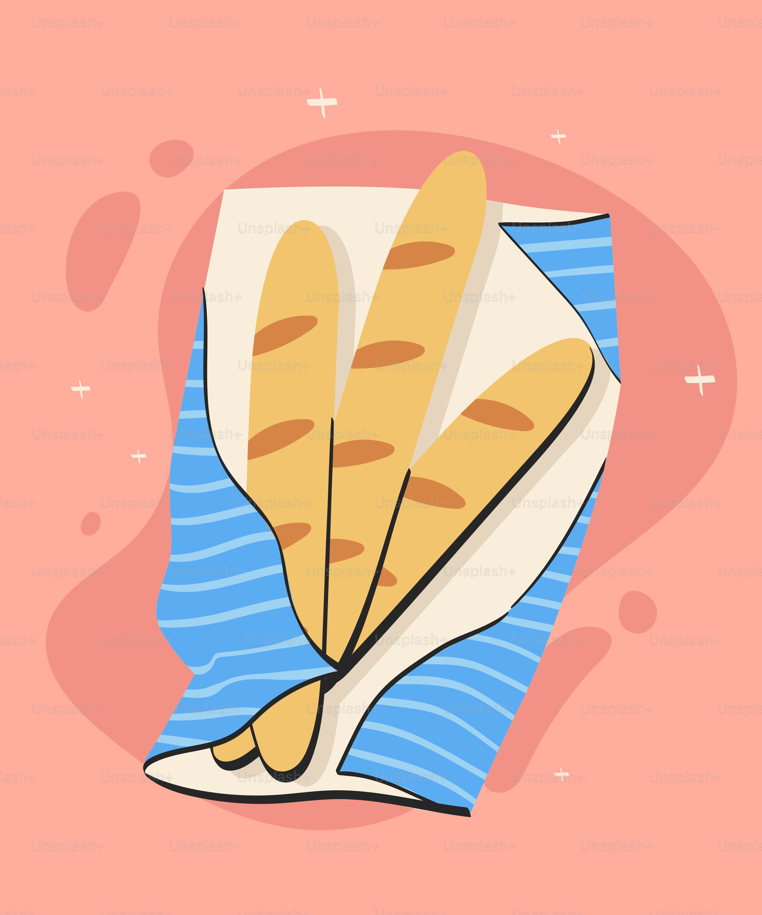 A piece of bread sitting on top of a blue towel