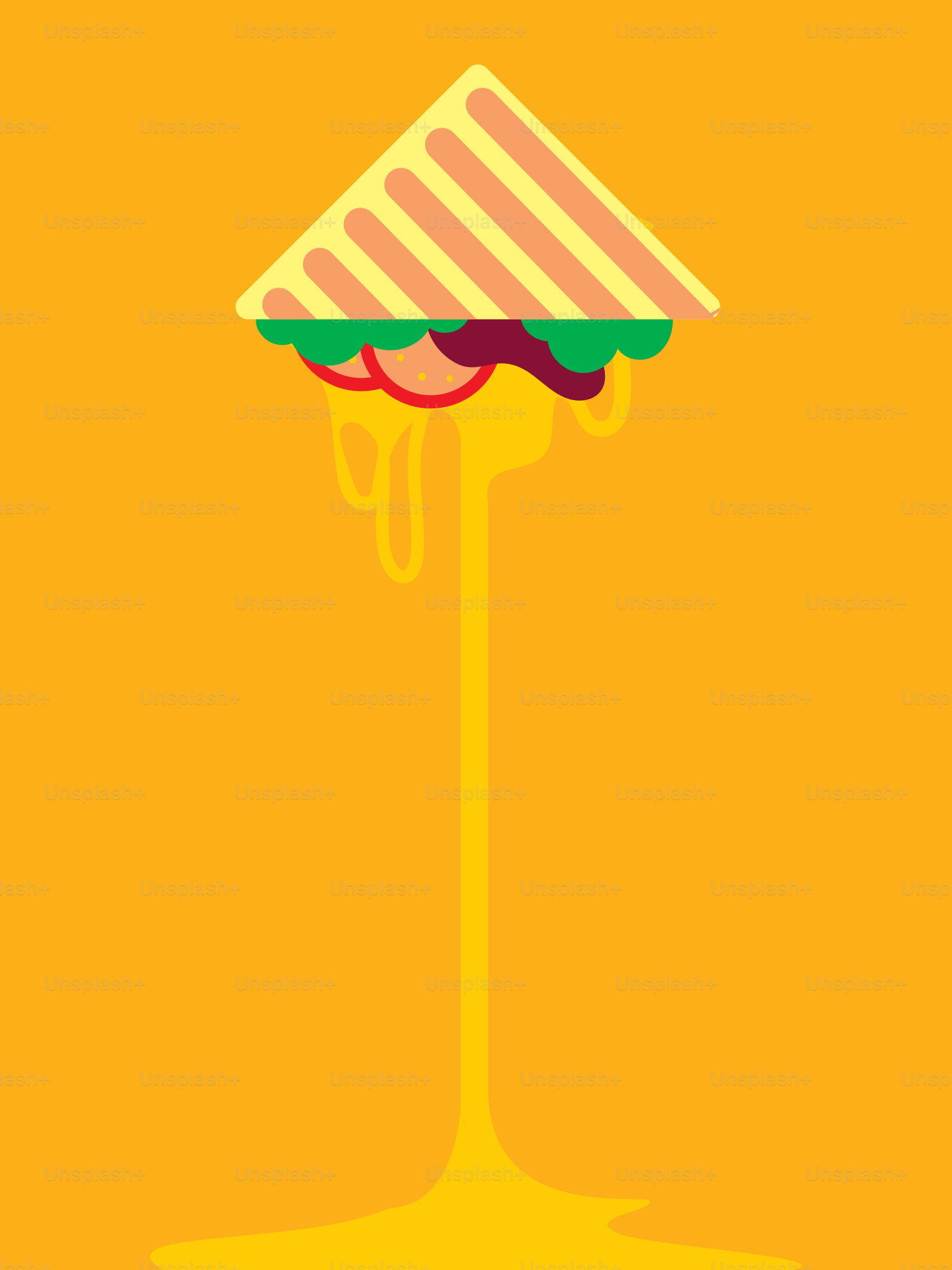 Ein gelber Regenschirm mit einem Sandwich darauf