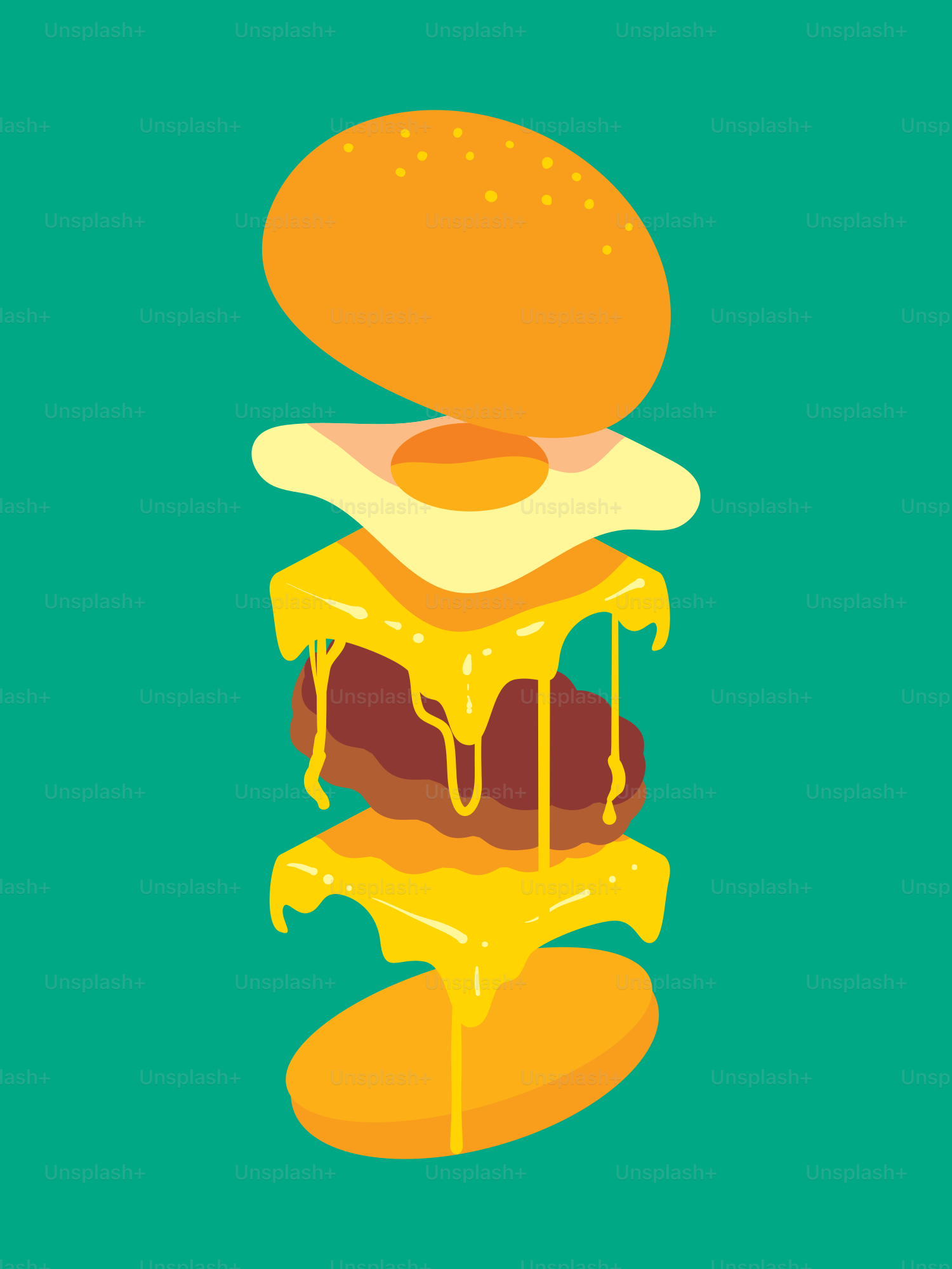 Un póster de una hamburguesa con queso y bacon
