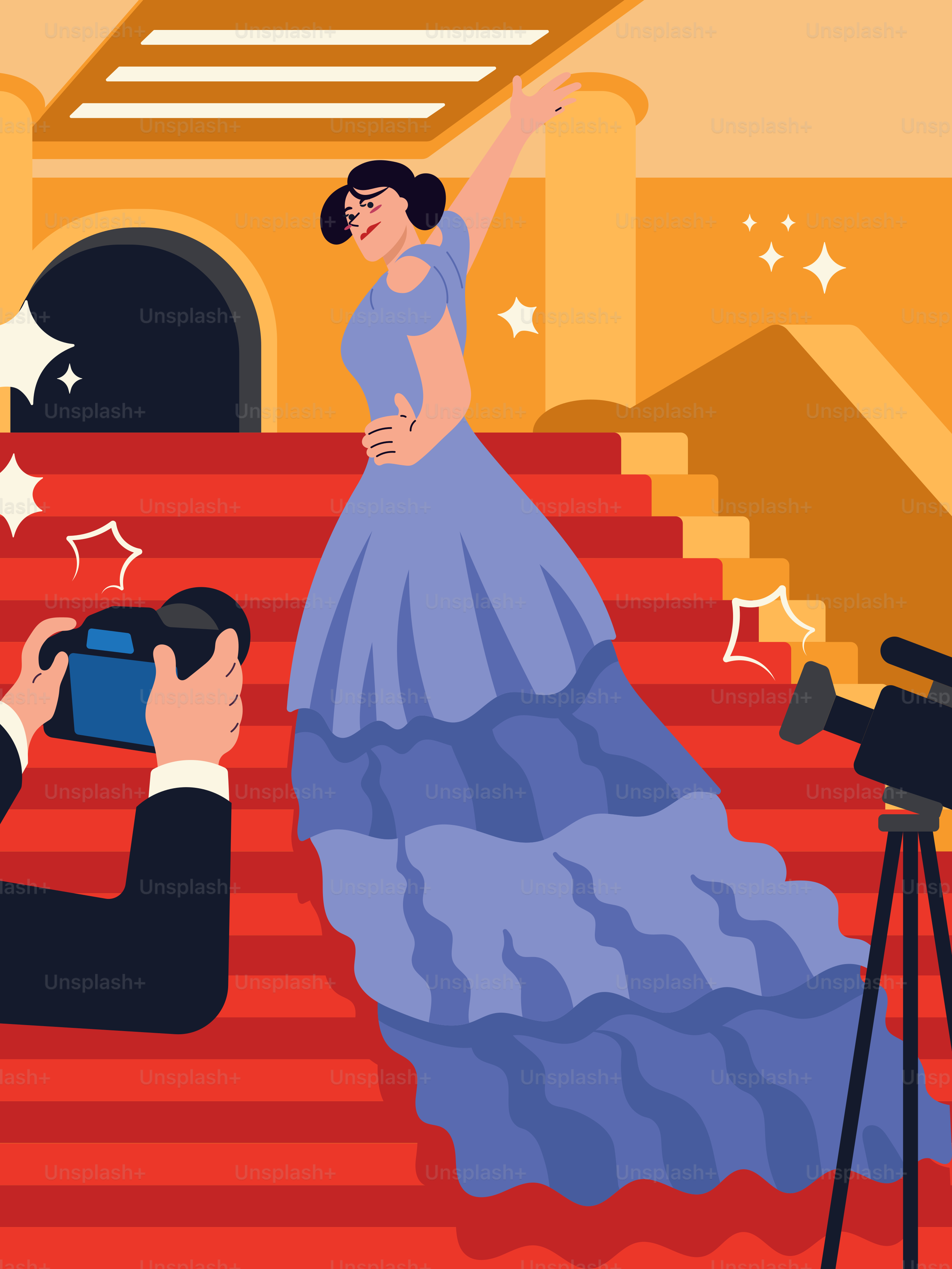 A man taking a picture of a woman on a red carpet