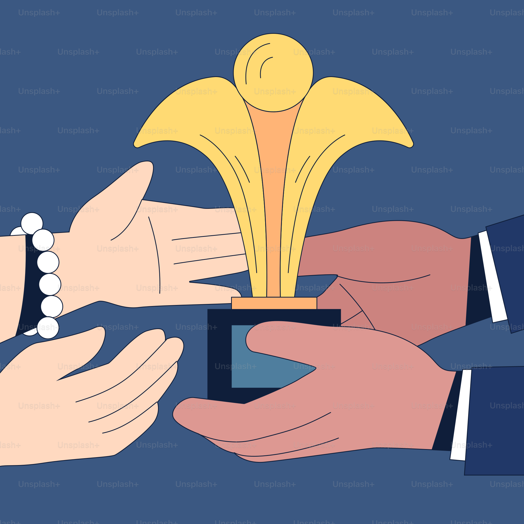 Two people holding a trophy in their hands