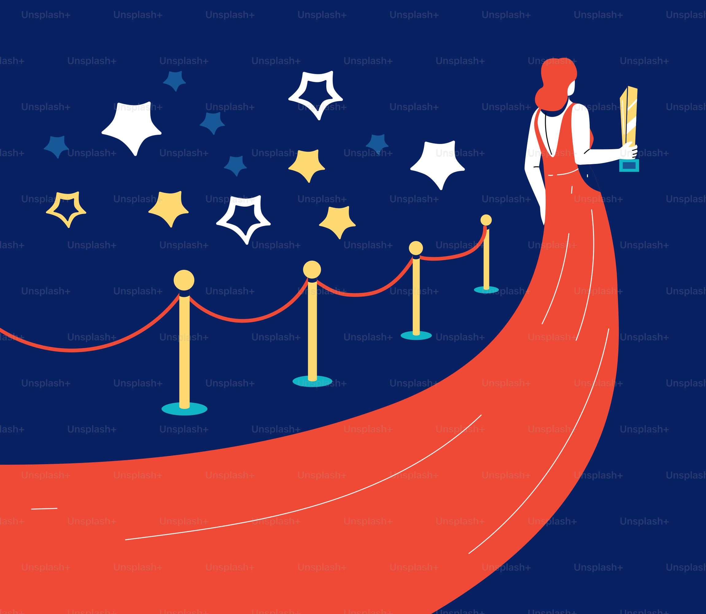 Une femme en robe rouge se tient sur un tapis rouge
